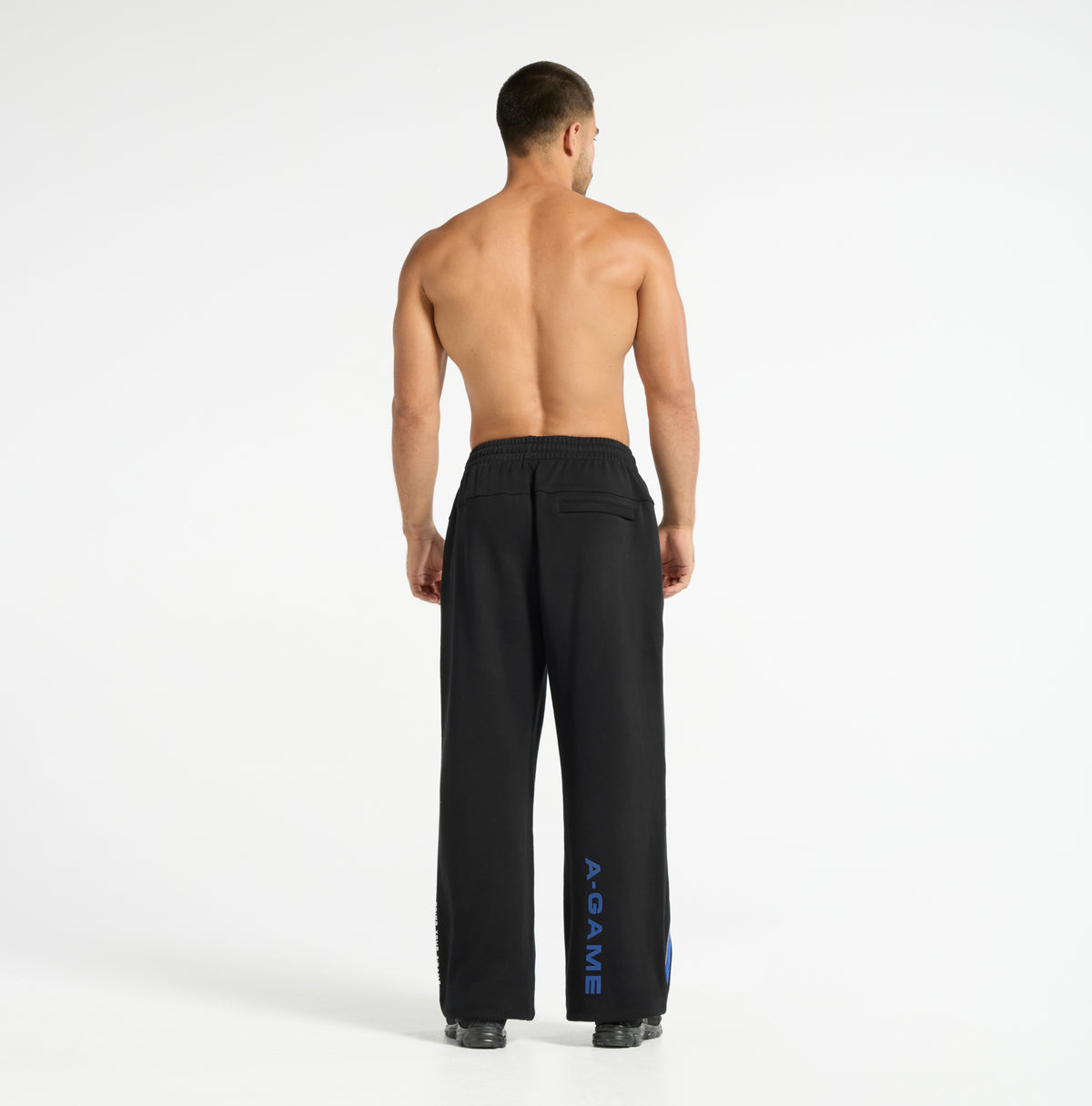 Men's Mesh Panelled Straight Leg Sweat Pants - Black / Cobalt Blue