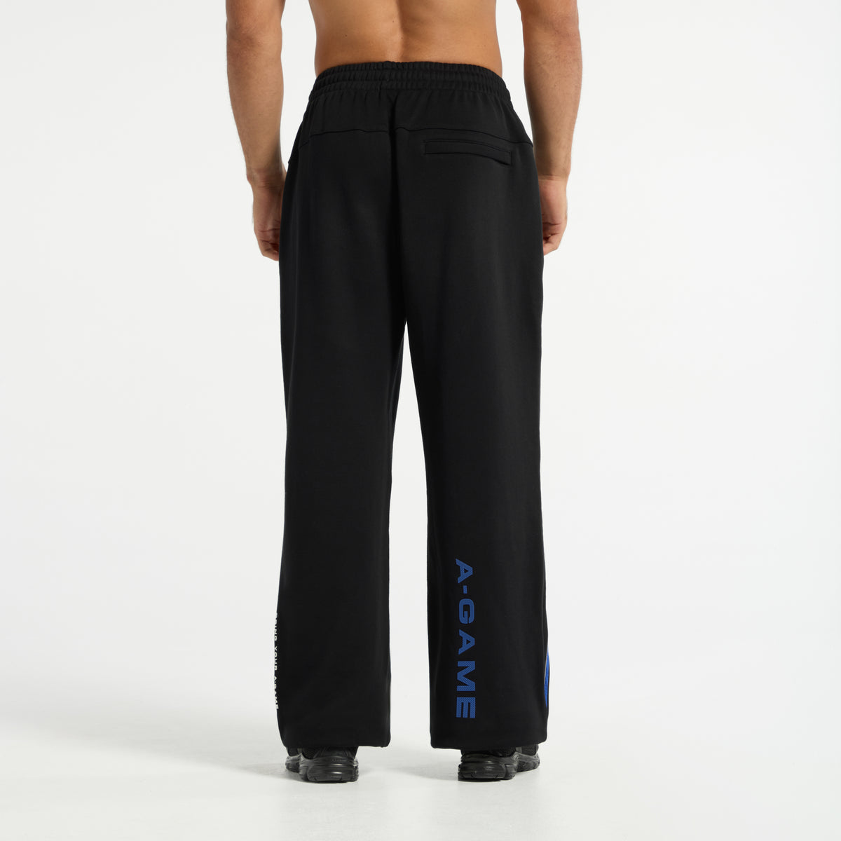 Men's Mesh Panelled Straight Leg Sweat Pants - Black / Cobalt Blue