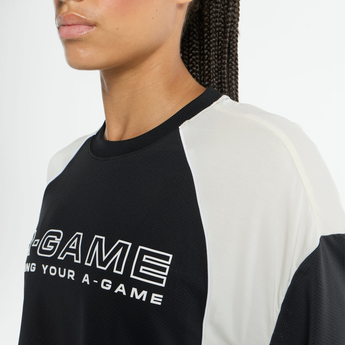Women's Cropped Mesh Panel T-Shirt - Black