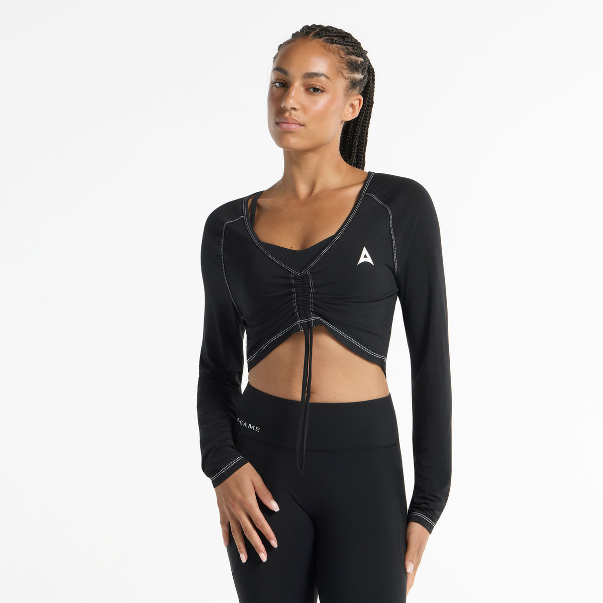 Women's Ruched Front Long Sleeve - Black