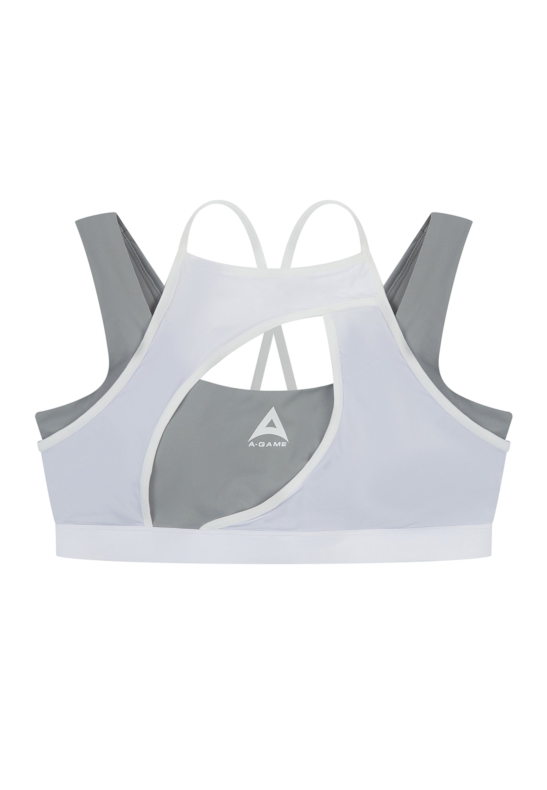WOMENS A-GAME LAYERED SPORTS BRAS - WHITE/GREY