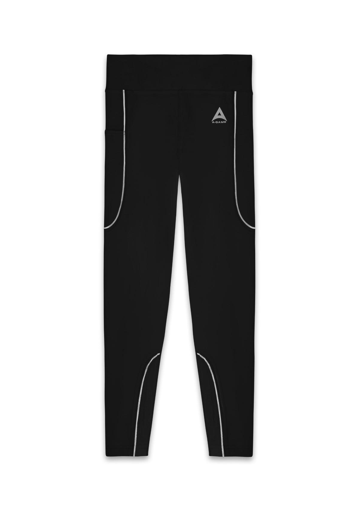 WOMENS A-GAME REFLECTIVE RUNNING LEGGINGS - BLACK