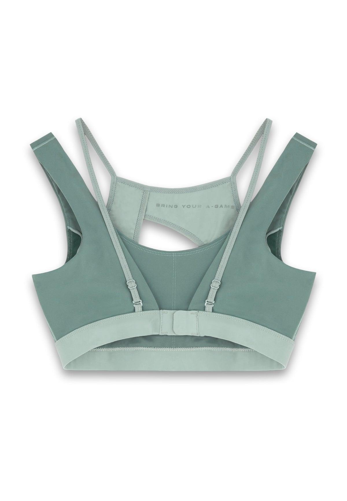 WOMENS A-GAME LAYERED SPORTS BRA - MINT GREEN/DARK GREEN