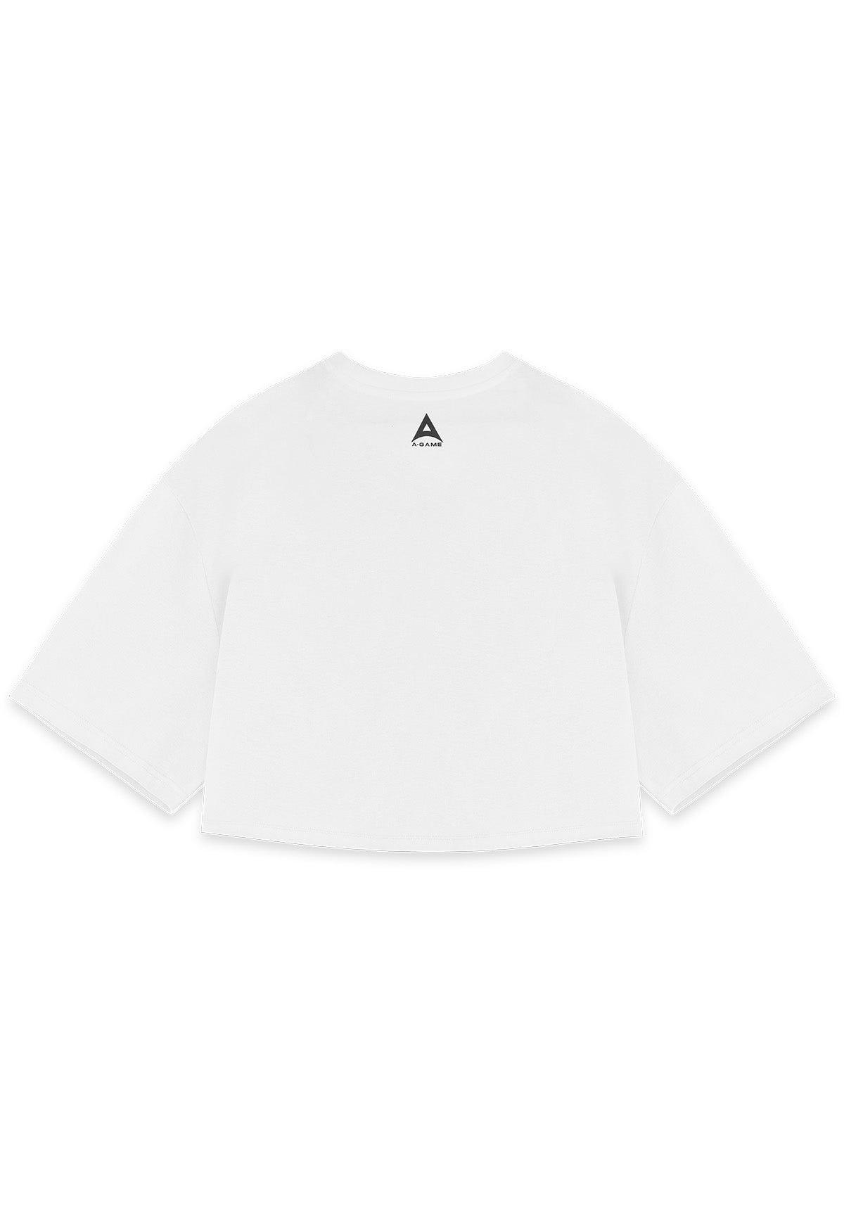 WOMENS A-GAME ROTATE LOGO RELAXED CROPPED T-SHIRT - WHITE