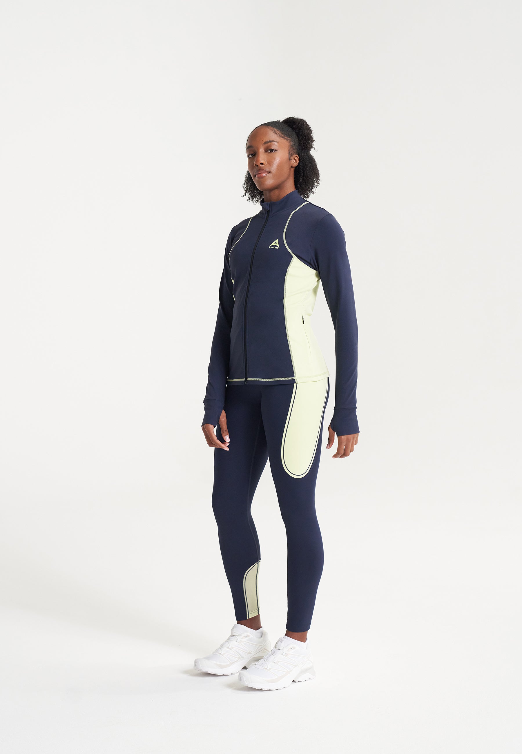 WOMENS A-GAME FITTED THERMAL FLEECE - NAVY/LIME