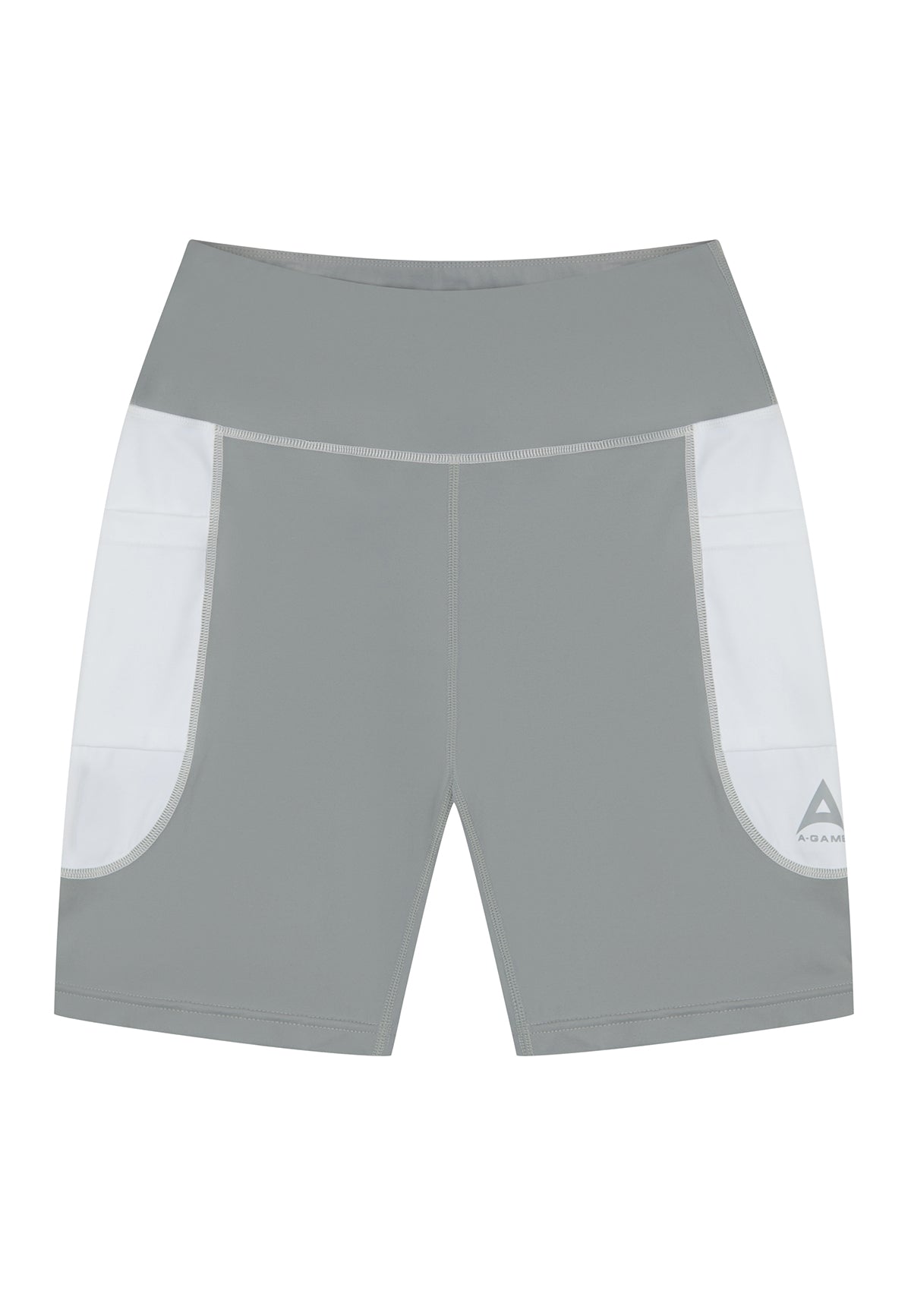 WOMENS A-GAME HIGH RISE BIKER SHORTS - WHITE/GREY