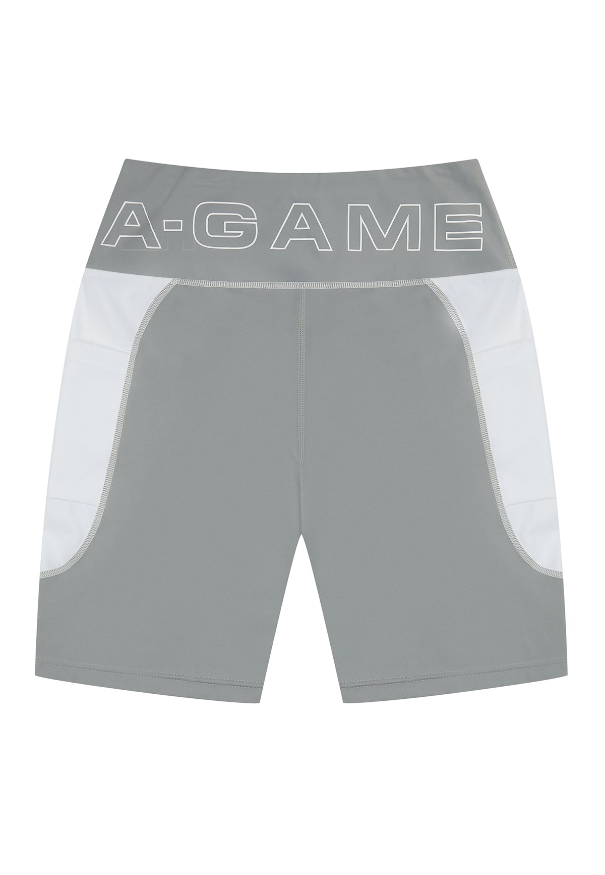 WOMENS A-GAME HIGH RISE BIKER SHORTS - WHITE/GREY