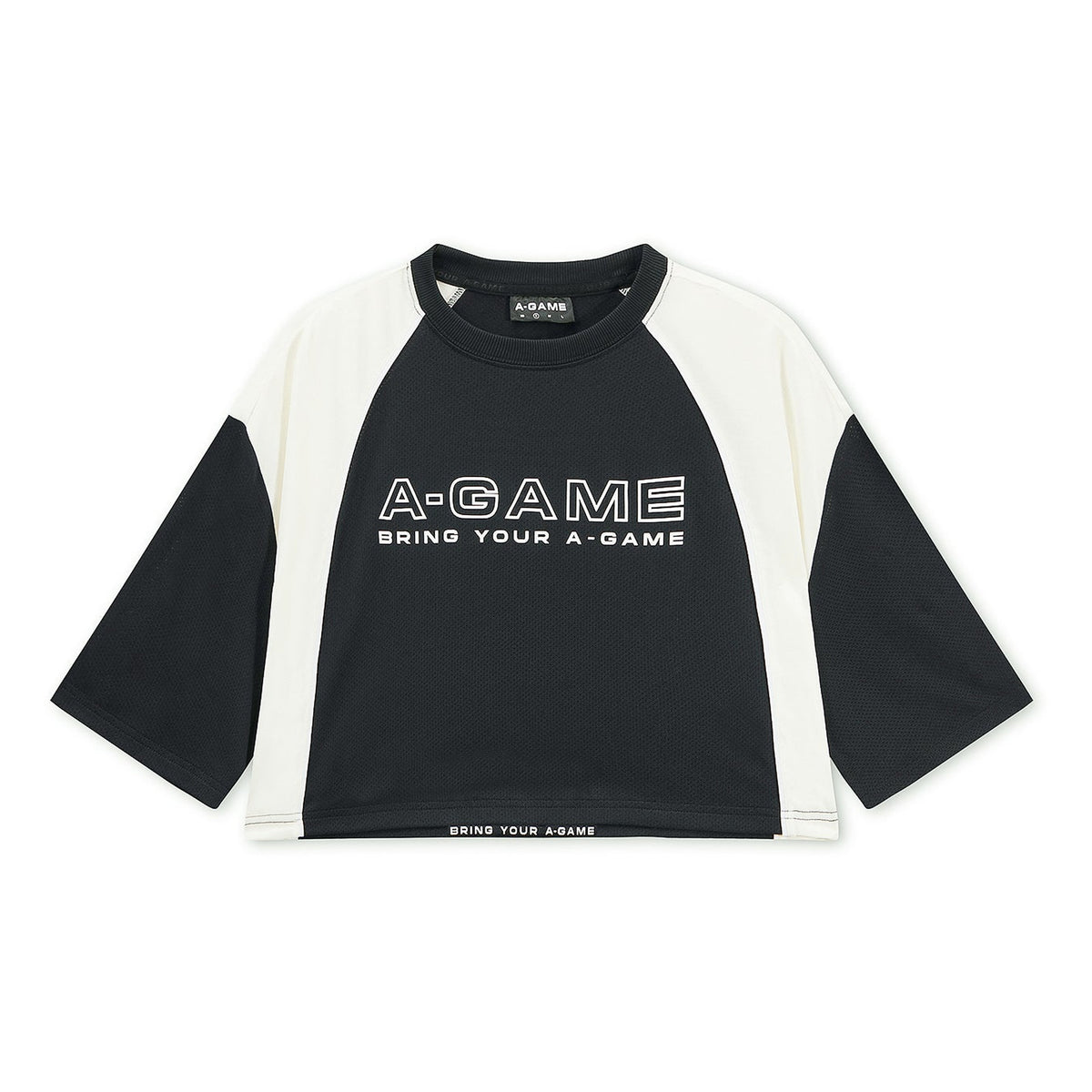 Women's Cropped Mesh Panel T-Shirt - Black