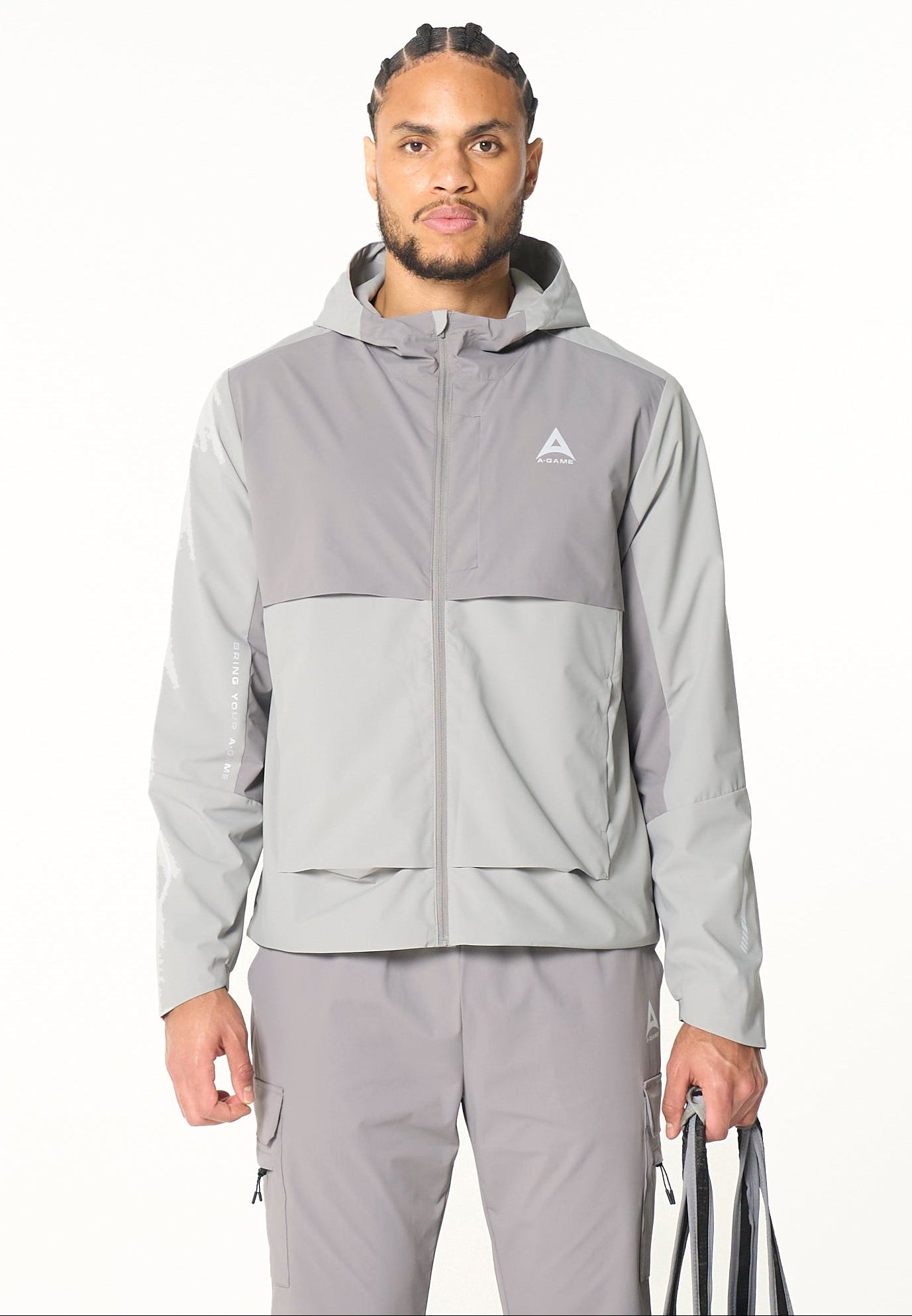 MENS PANELLED LIGHTWEIGHT JACKET - GREY / DK GREY