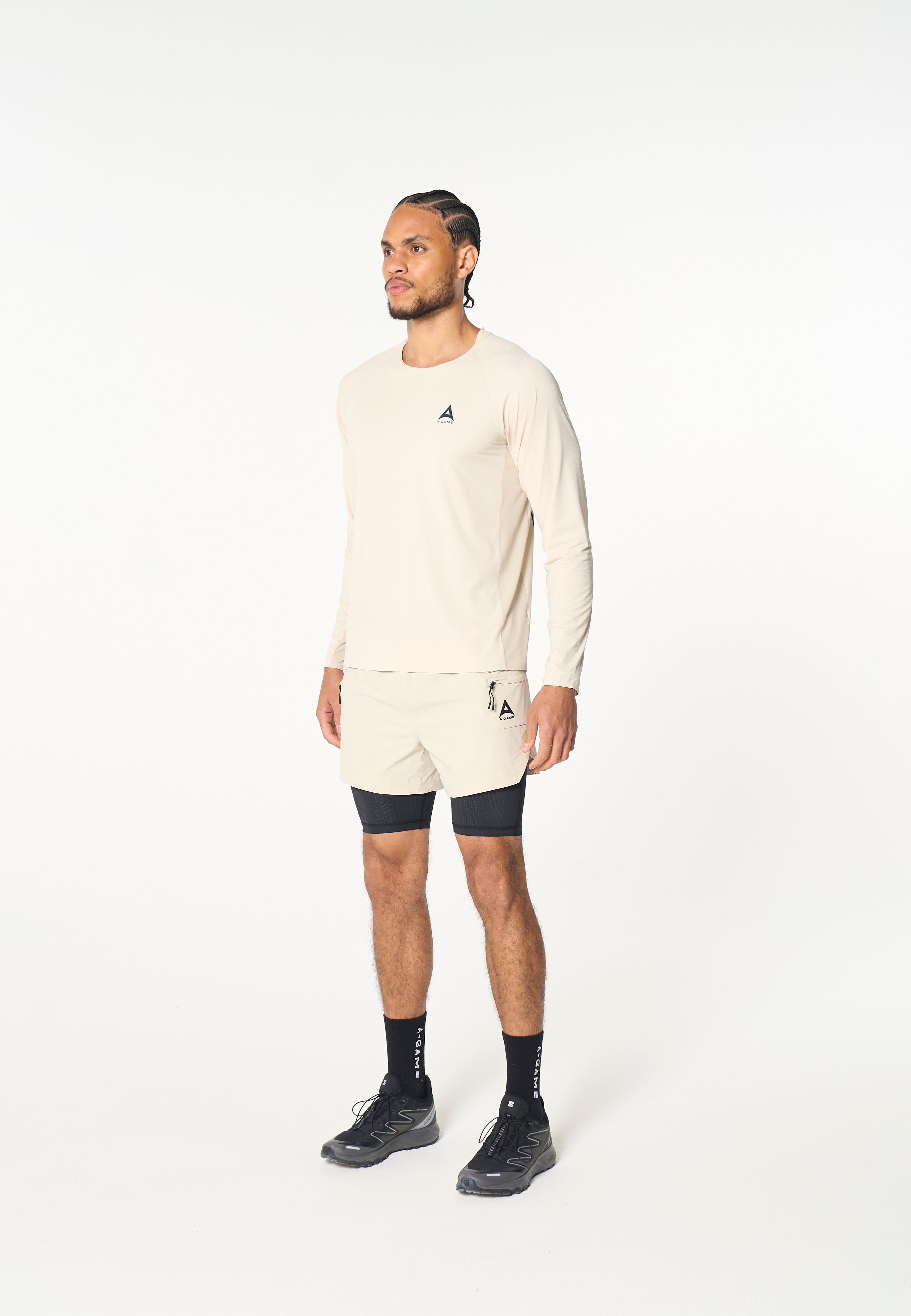 Men's Mesh Long Sleeve T-Shirt - Beige
