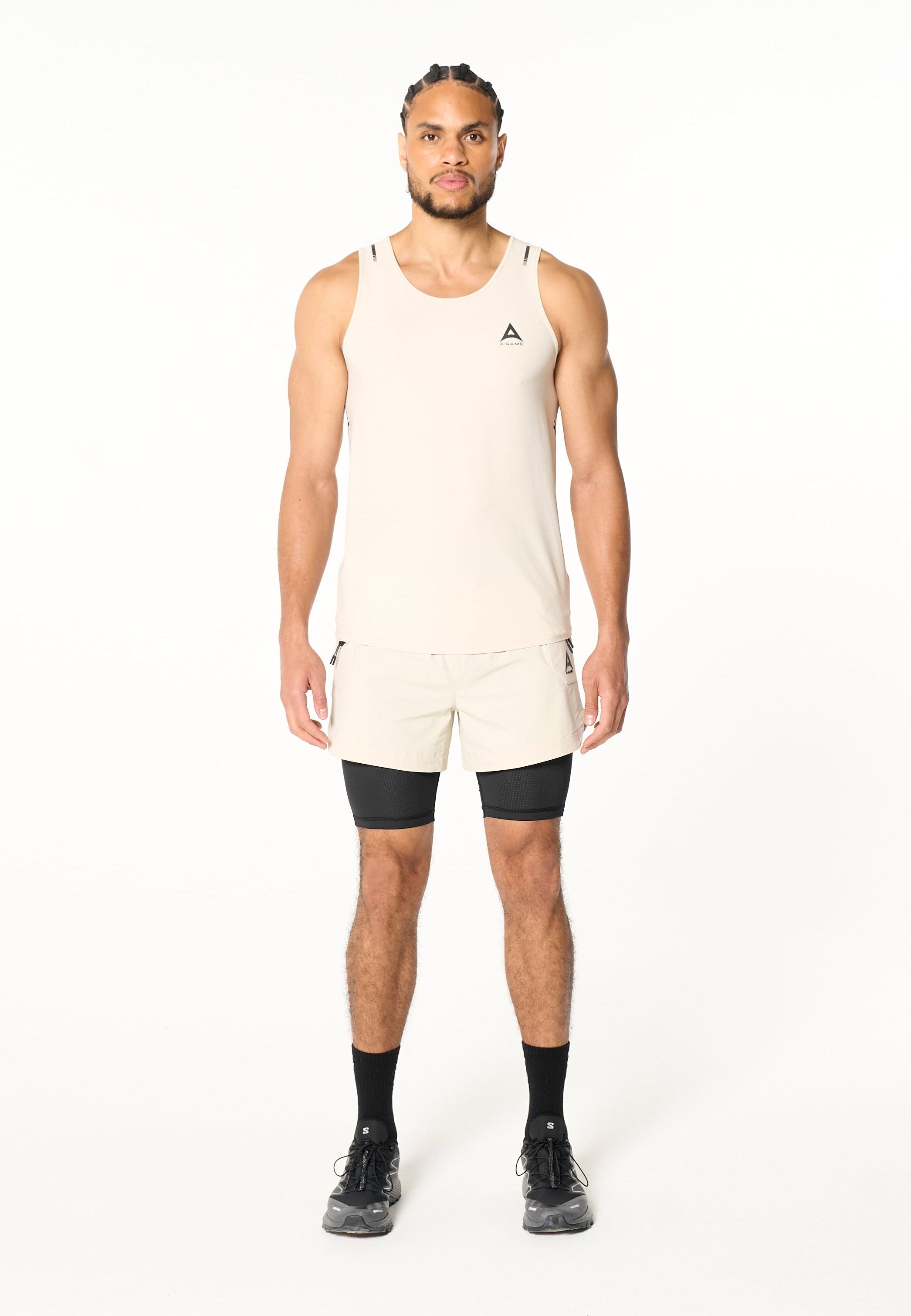 Men's 2-in-1 Cargo Shorts - Beige / Black