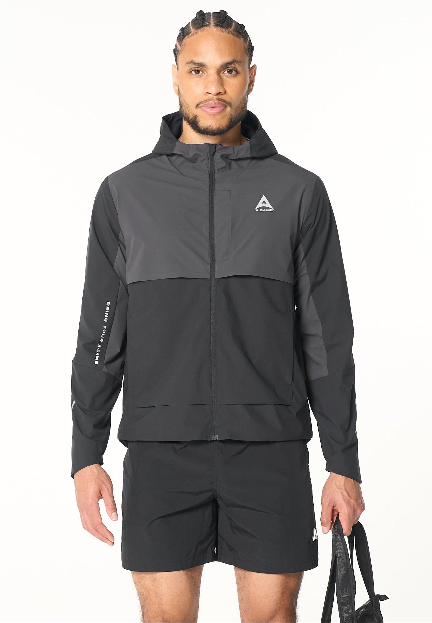 MENS PANELLED LIGHTWEIGHT JACKET - BLACK / DK CHARCOAL