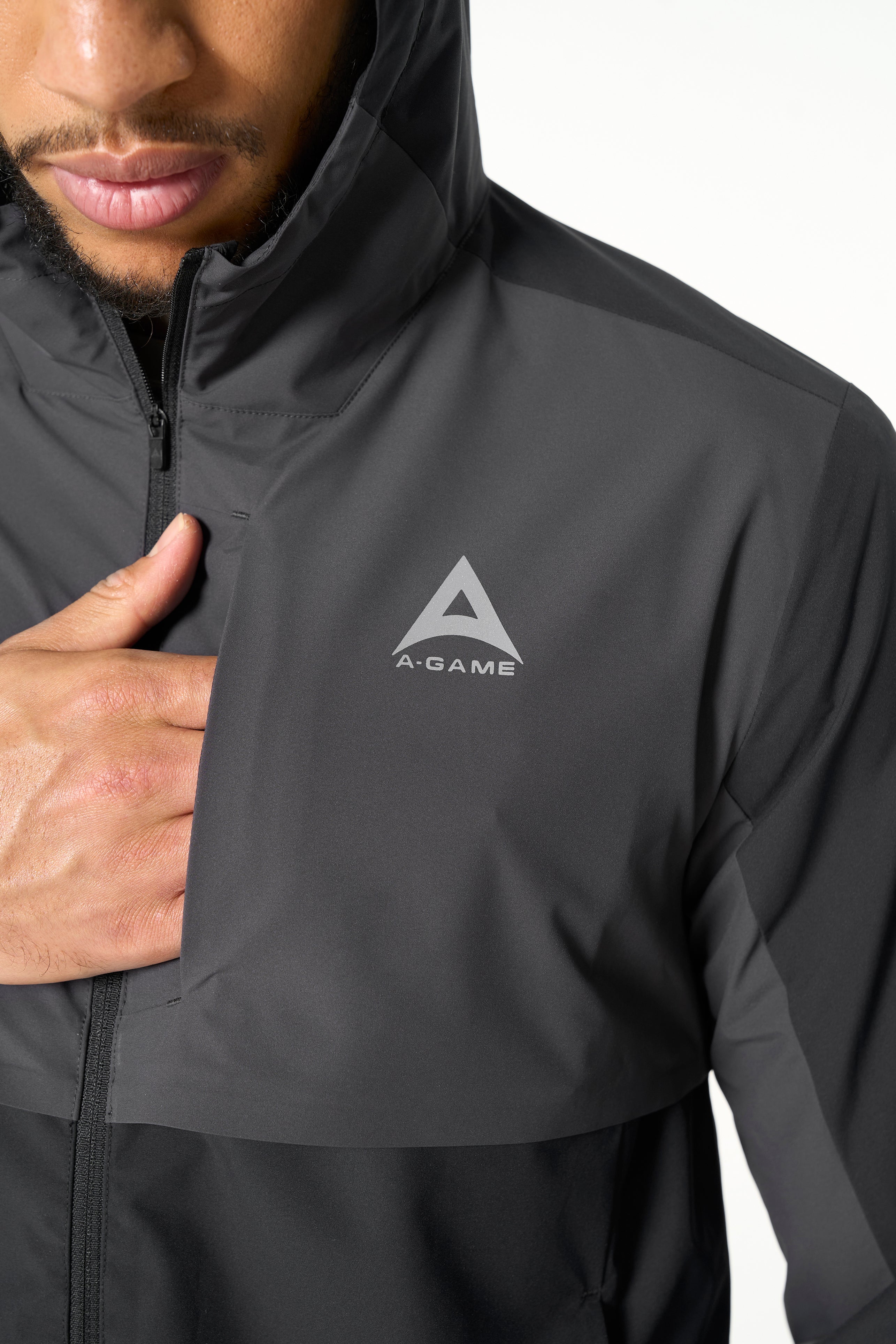 MENS PANELLED LIGHTWEIGHT JACKET - BLACK / DK CHARCOAL