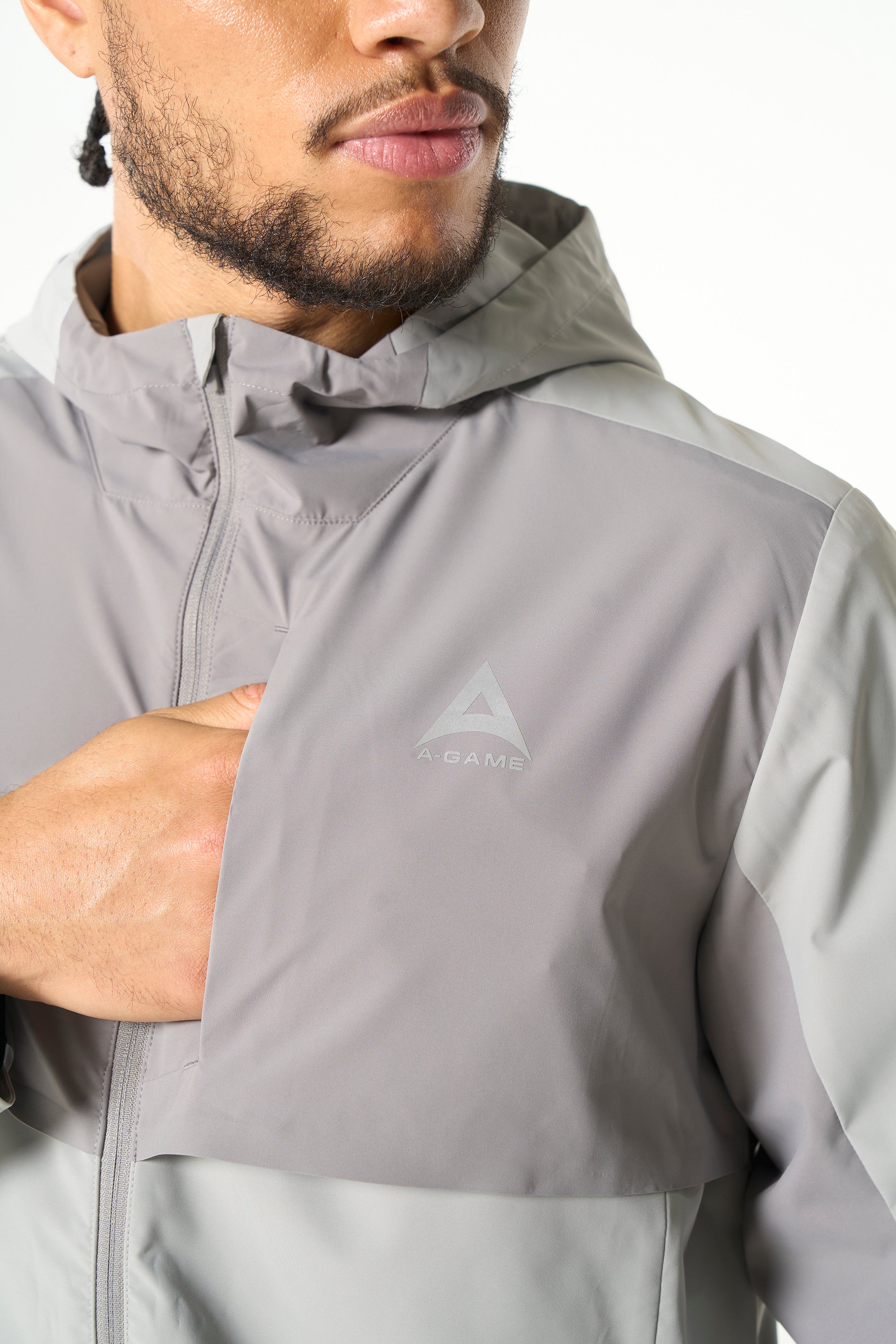 MENS PANELLED LIGHTWEIGHT JACKET - GREY / DK GREY