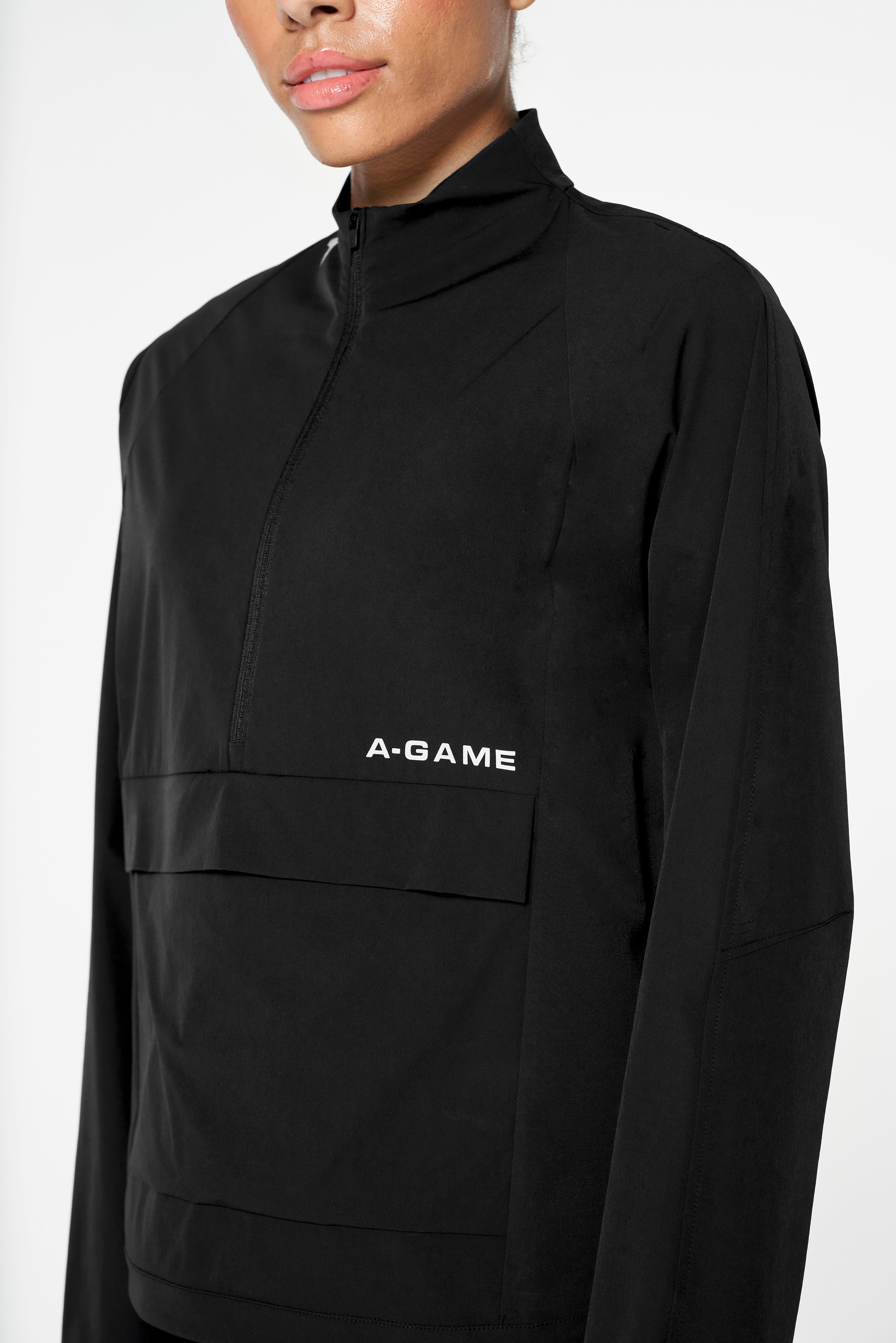 WOMENS HALF ZIP PULL OVER JACKET - BLACK