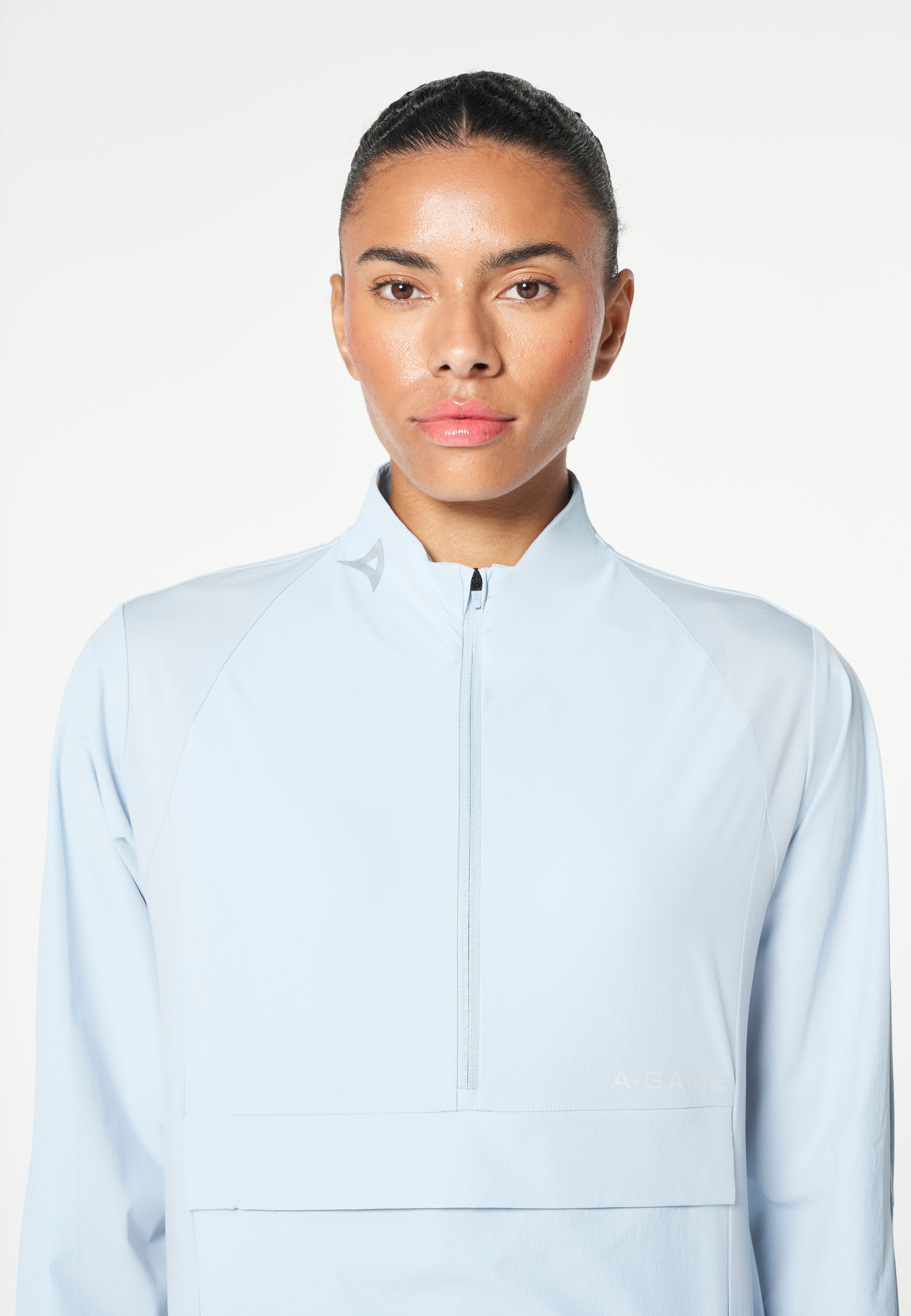 WOMENS HALF ZIP PULL OVER JACKET - PALE BLUE