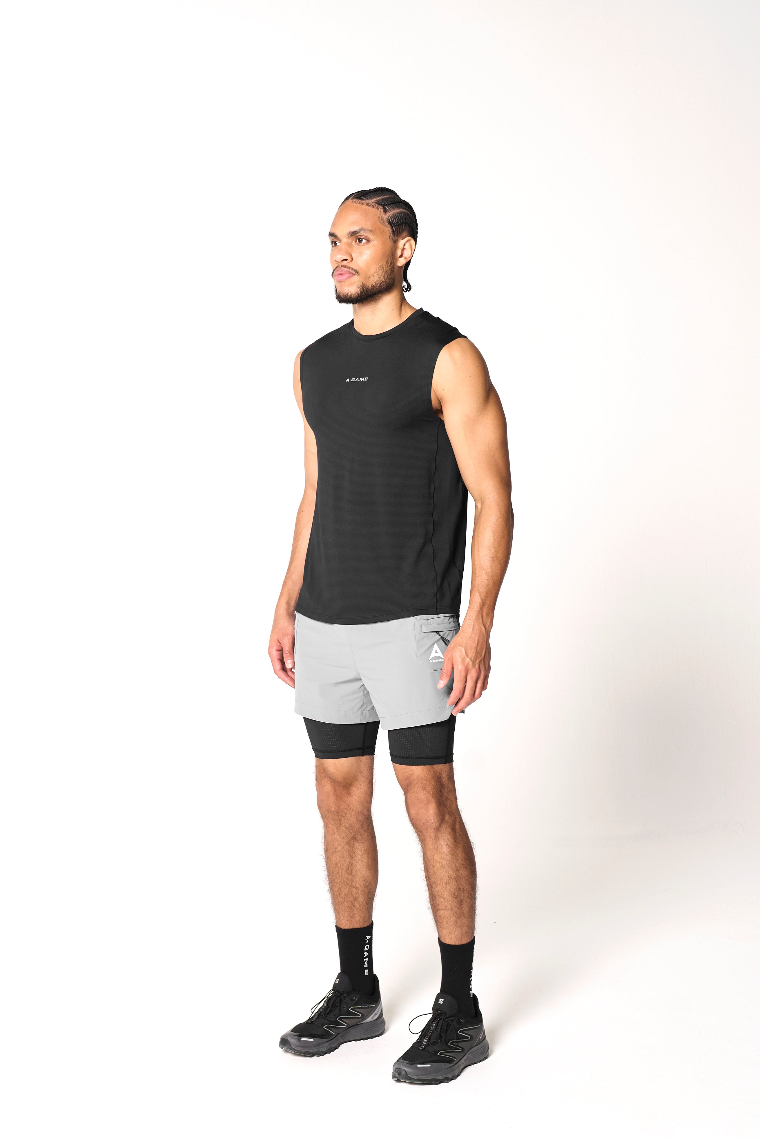 Men's 2-in-1 Cargo Shorts - Grey / Black