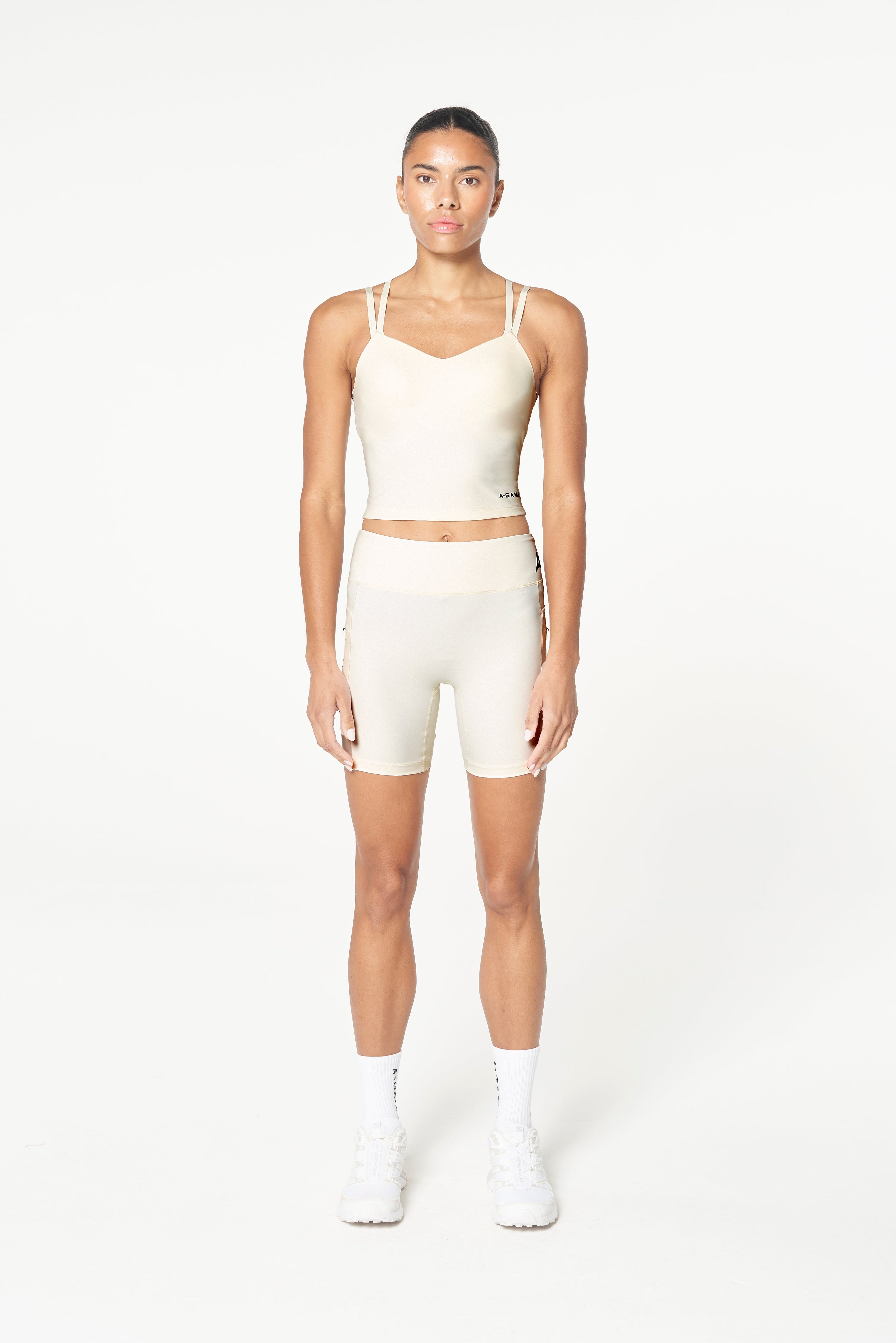 WOMENS REFLECTIVE RUNNING SHORTS - ECRU