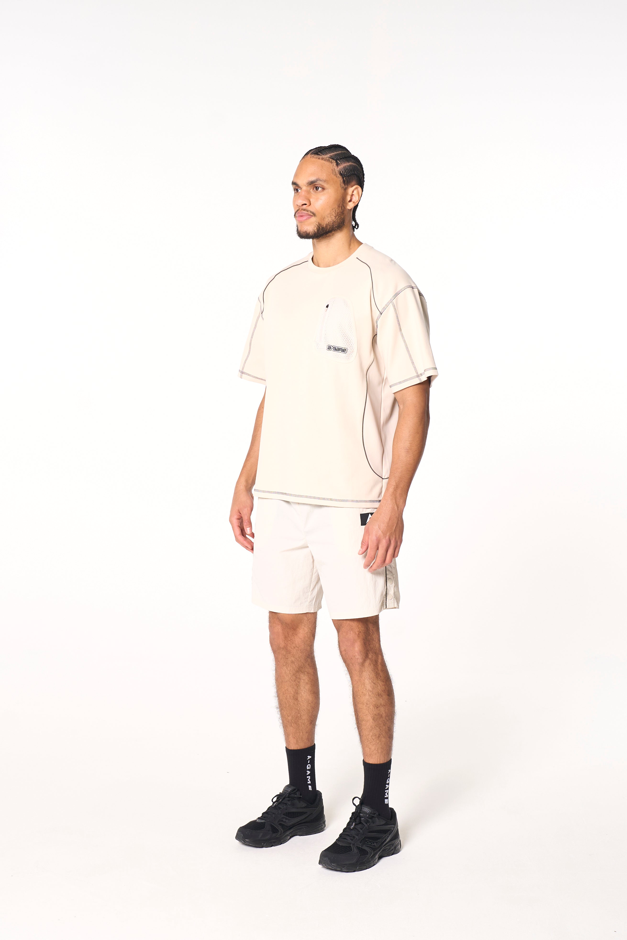 Men's Seam Detail Tech T-Shirt - Beige