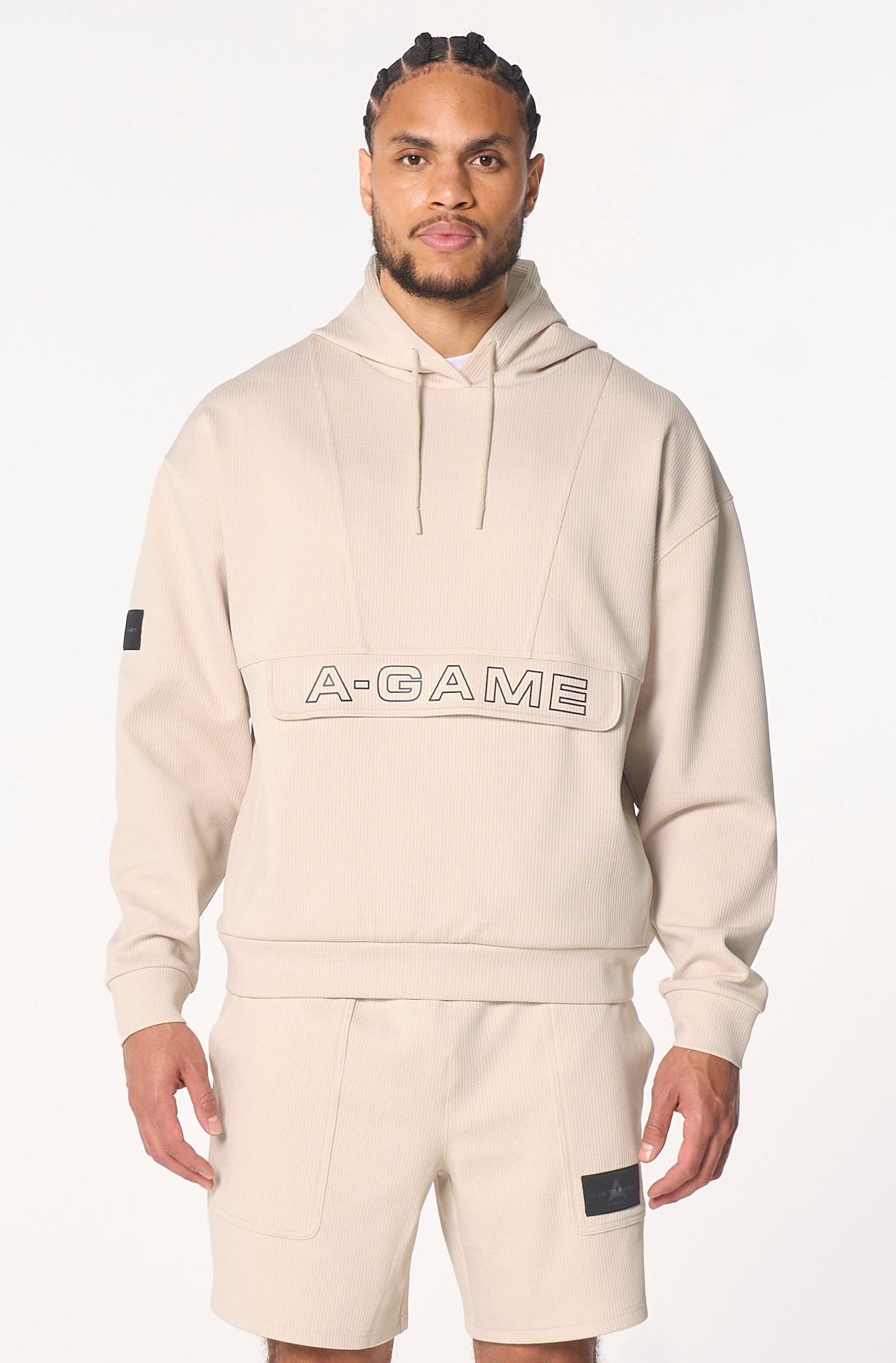 MENS LIFEWEAR WAFFLE TECH HOODIE - BEIGE