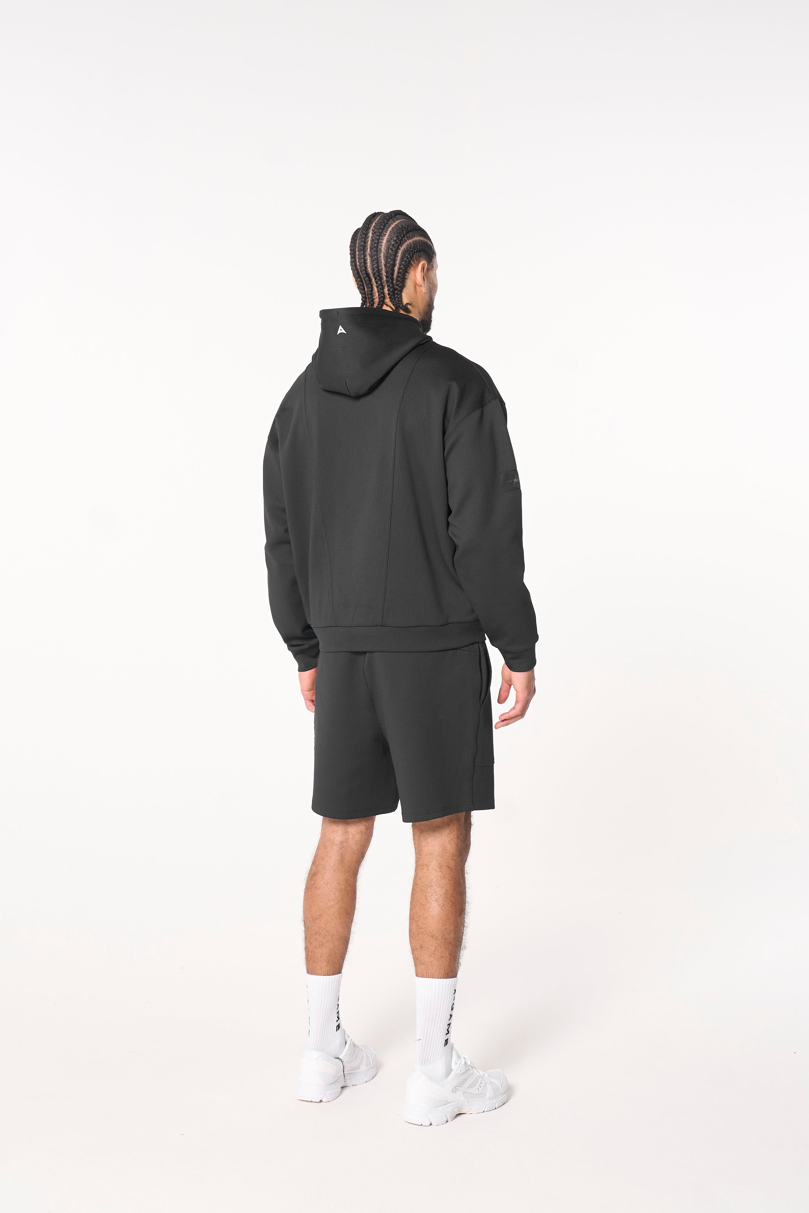 MENS LIFEWEAR WAFFLE TECH HOODIE - BLACK