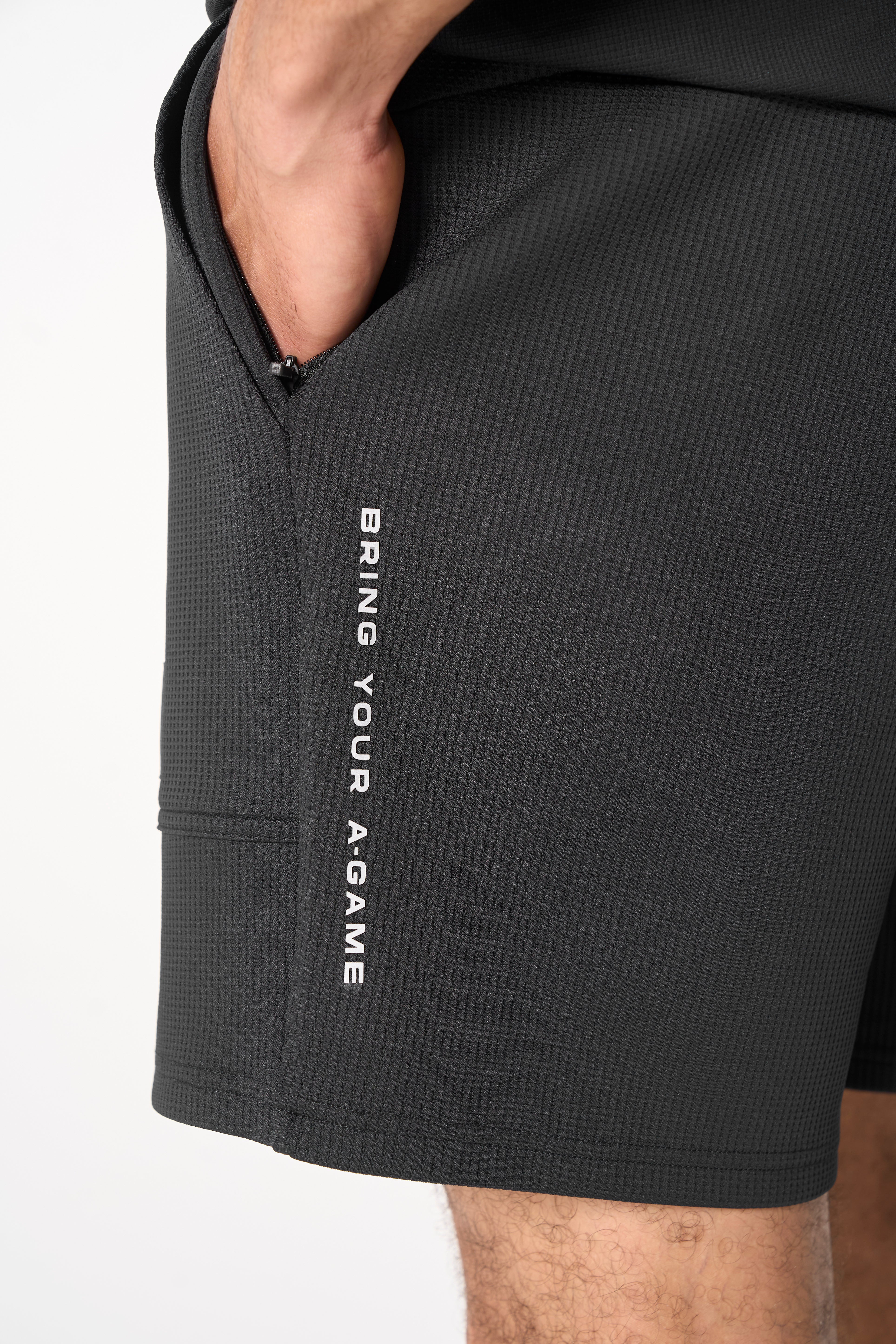 MENS LIFEWEAR WAFFLE TECH SHORTS - BLACK