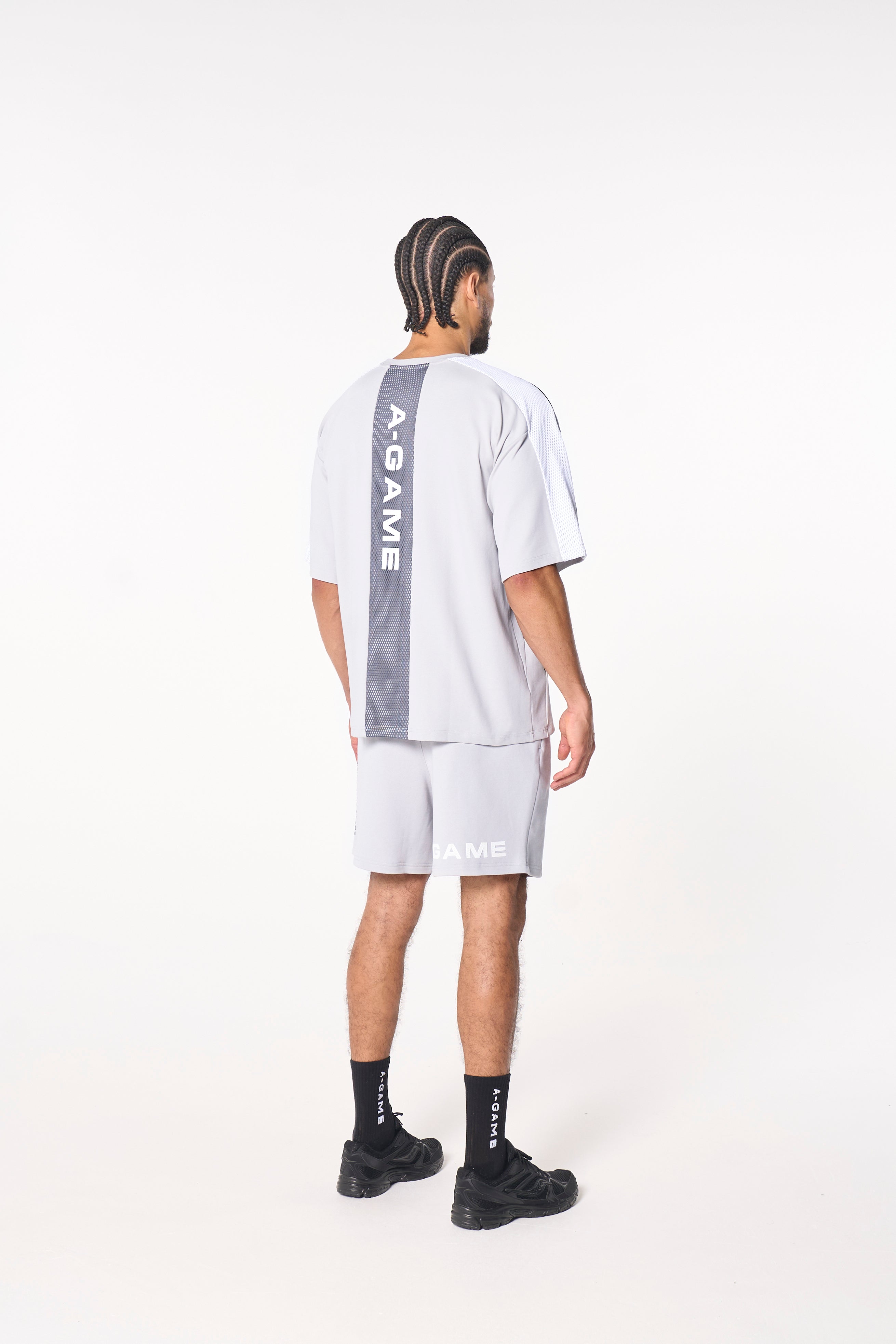 MENS LIFEWEAR MESH PANELLED SWEAT SHORTS - GREY / BLACK