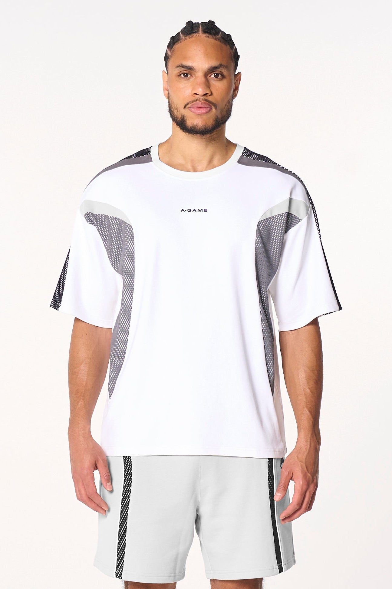 MENS LIFEWEAR PANELLED MESH SPORT T-SHIRT - WHITE / CHARCOAL