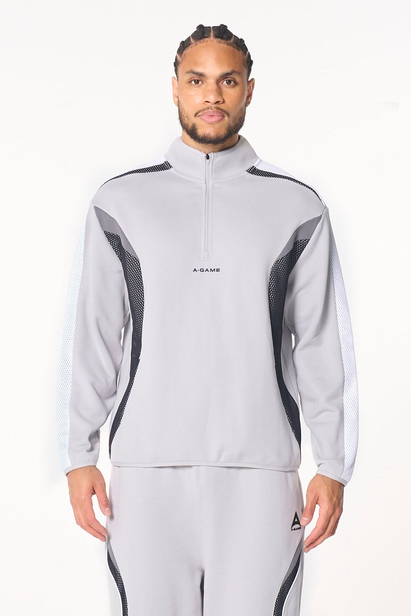 MENS LIFEWEAR PANELLED MESH SPORT HALF ZIP - GREY / BLACK