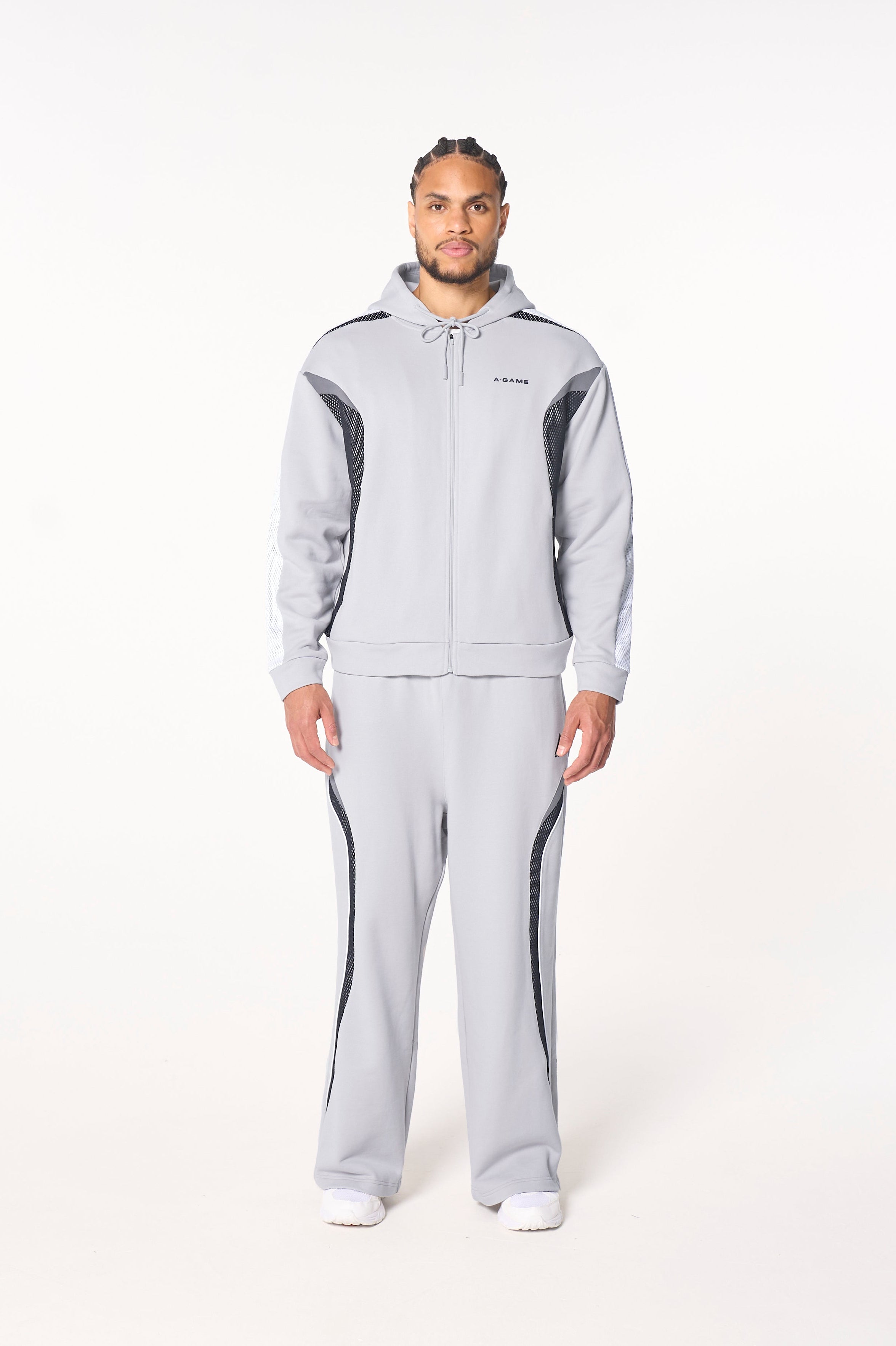 MENS LIFEWEAR MESH PANELLED STRAIGHT LEG SWEAT PANTS - GREY / BLACK