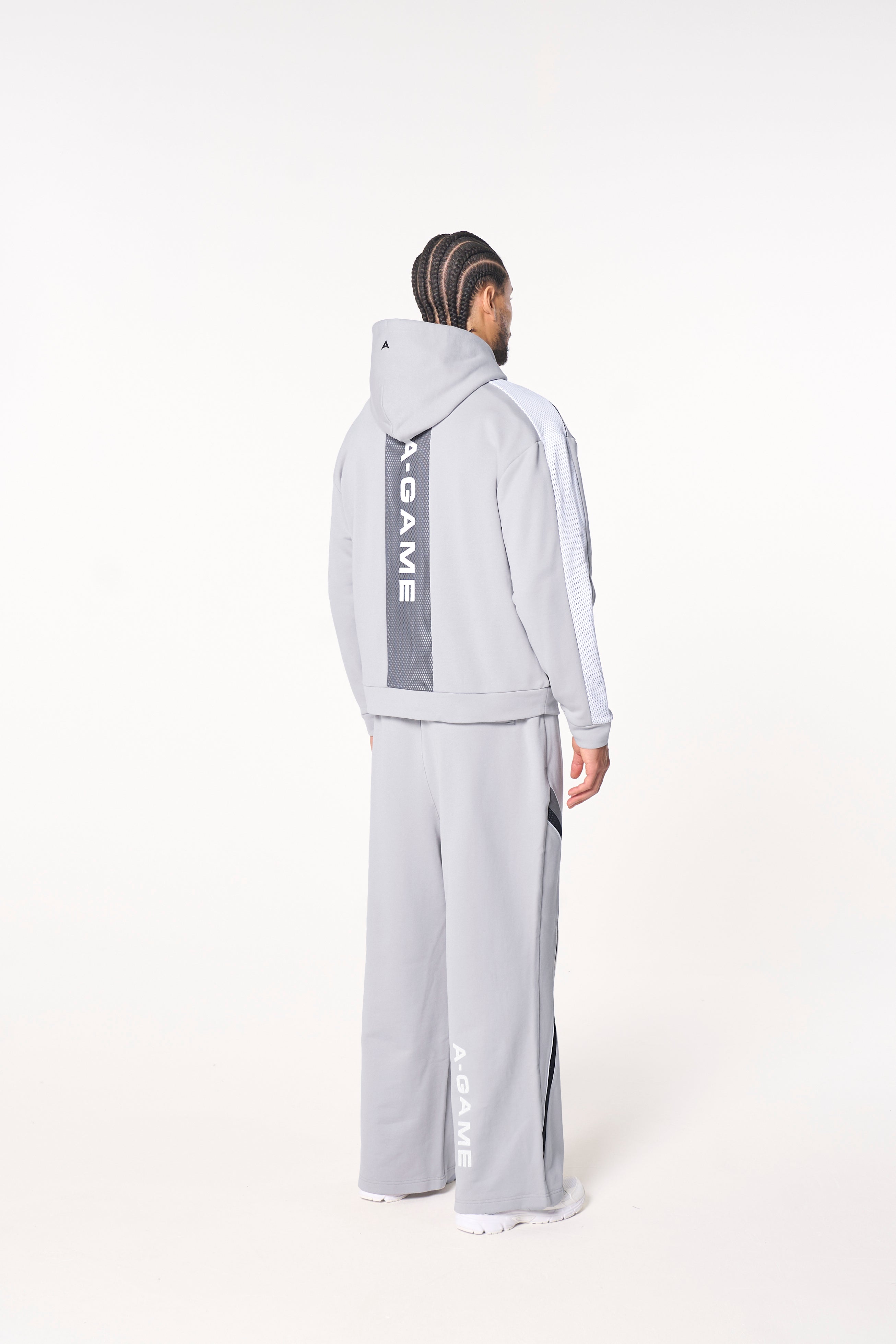 MENS LIFEWEAR MESH PANELLED STRAIGHT LEG SWEAT PANTS - GREY / BLACK