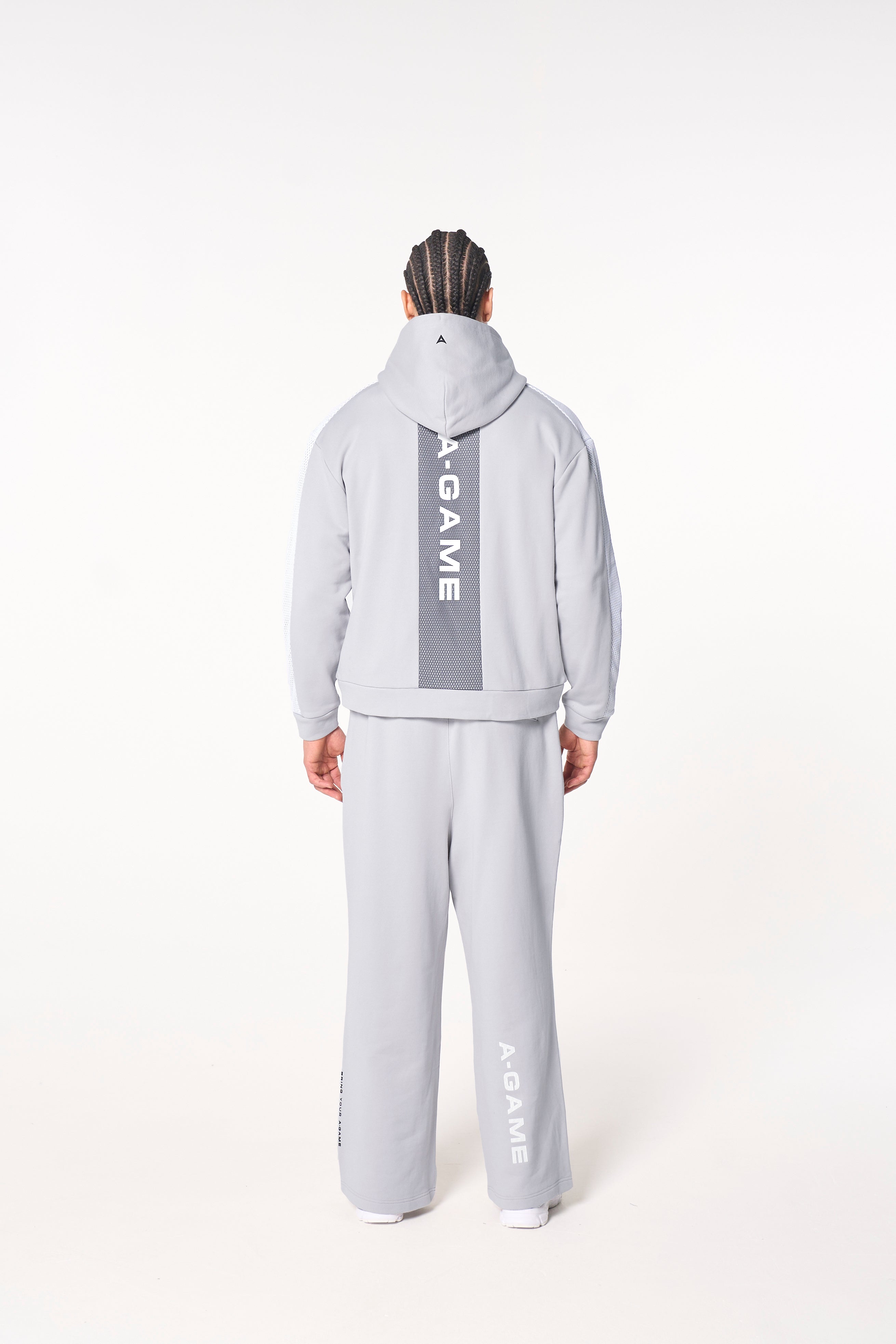 MENS LIFEWEAR MESH PANELLED STRAIGHT LEG SWEAT PANTS - GREY / BLACK