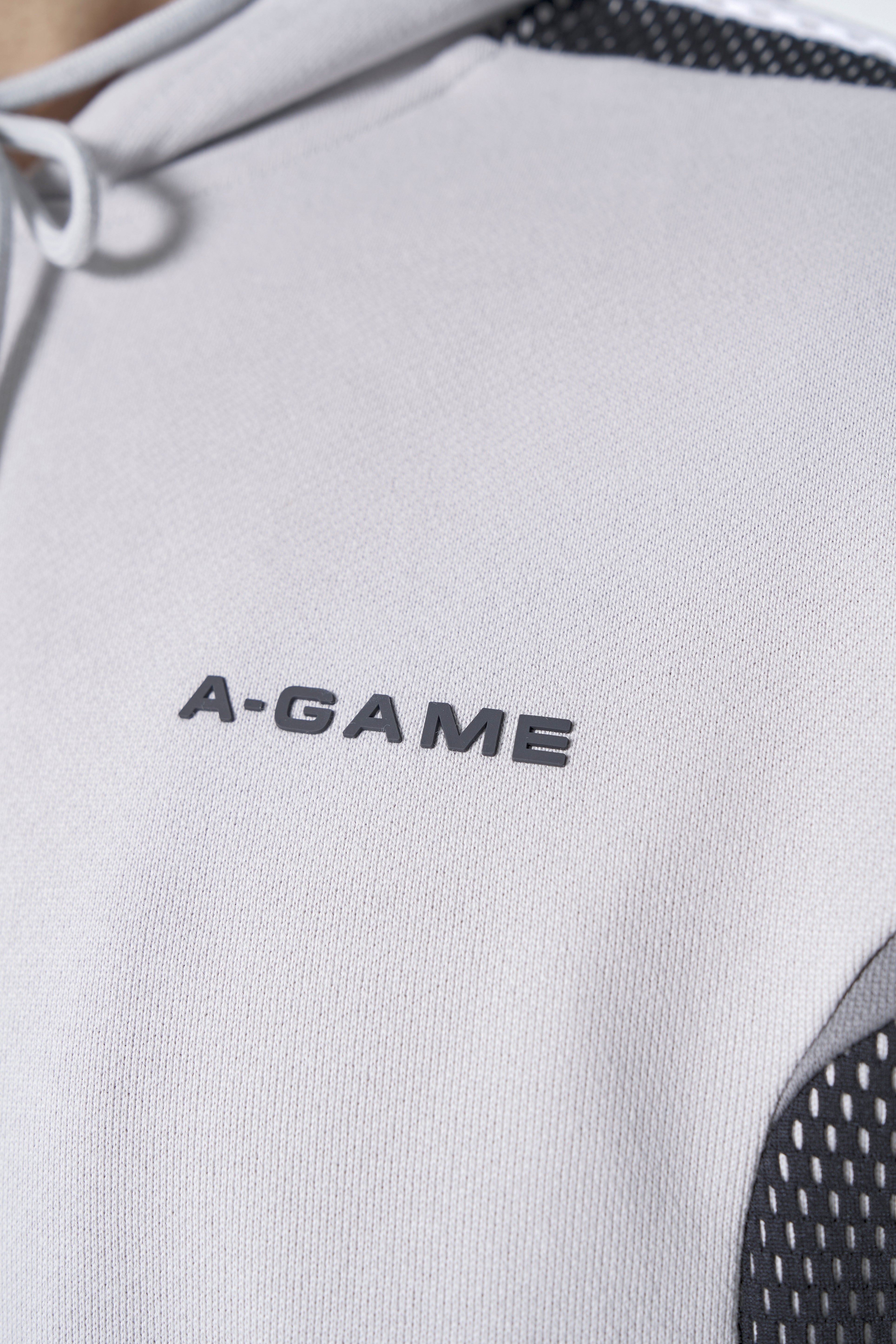 MENS LIFEWEAR PANELLED MESH SPORT ZIP THROUGH HOODIE - GREY / BLACK