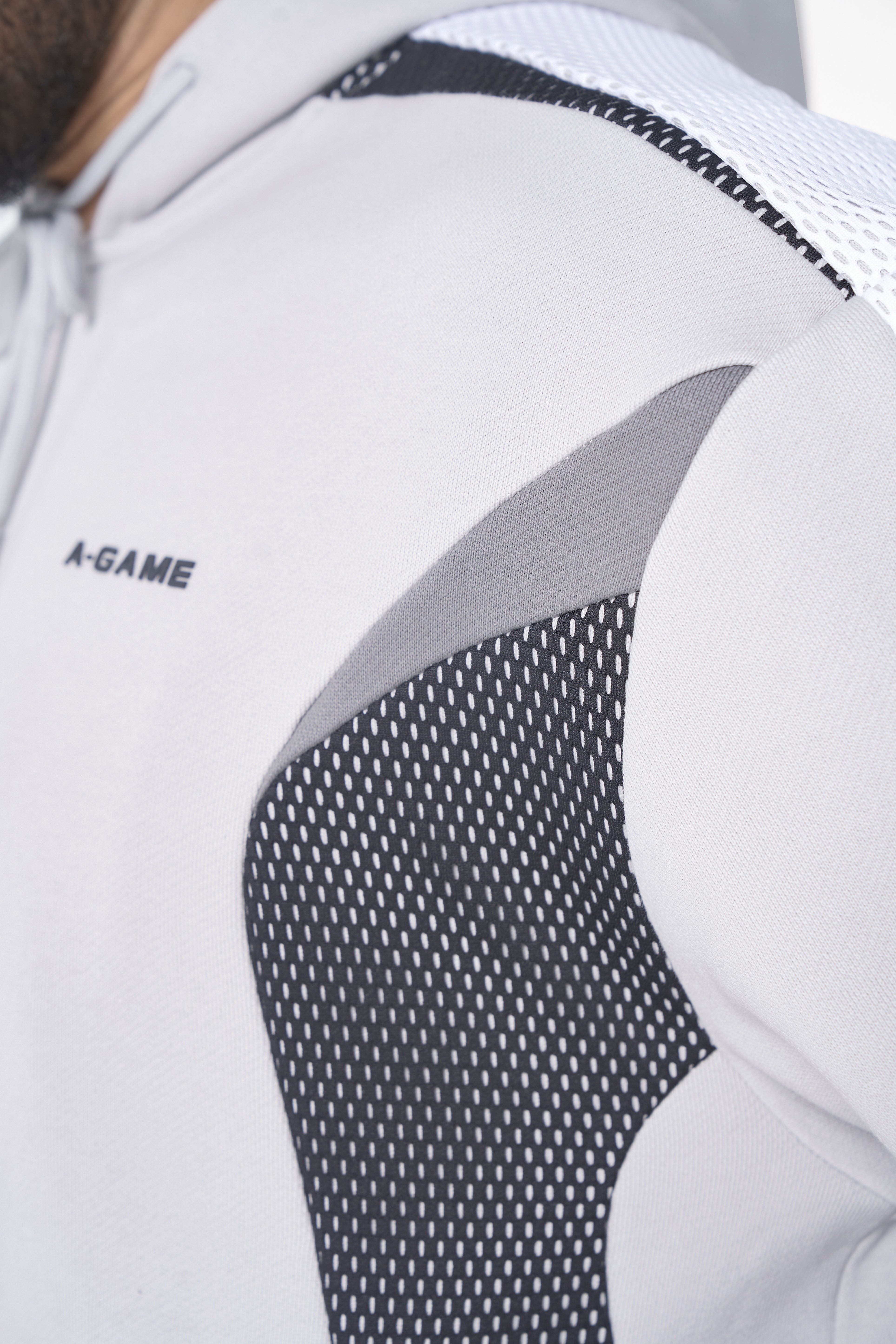 MENS LIFEWEAR PANELLED MESH SPORT ZIP THROUGH HOODIE - GREY / BLACK