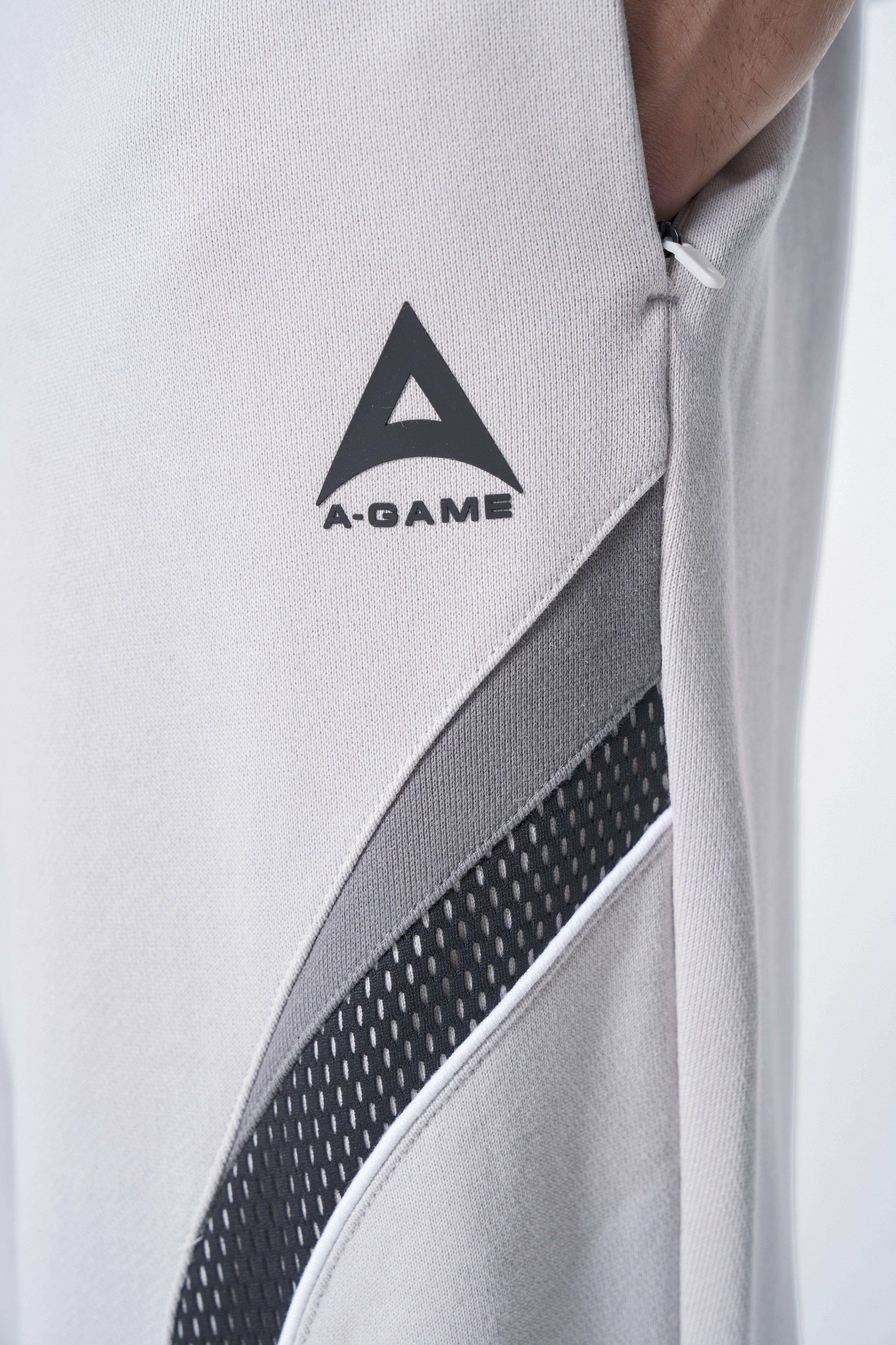 MENS LIFEWEAR MESH PANELLED STRAIGHT LEG SWEAT PANTS - GREY / BLACK