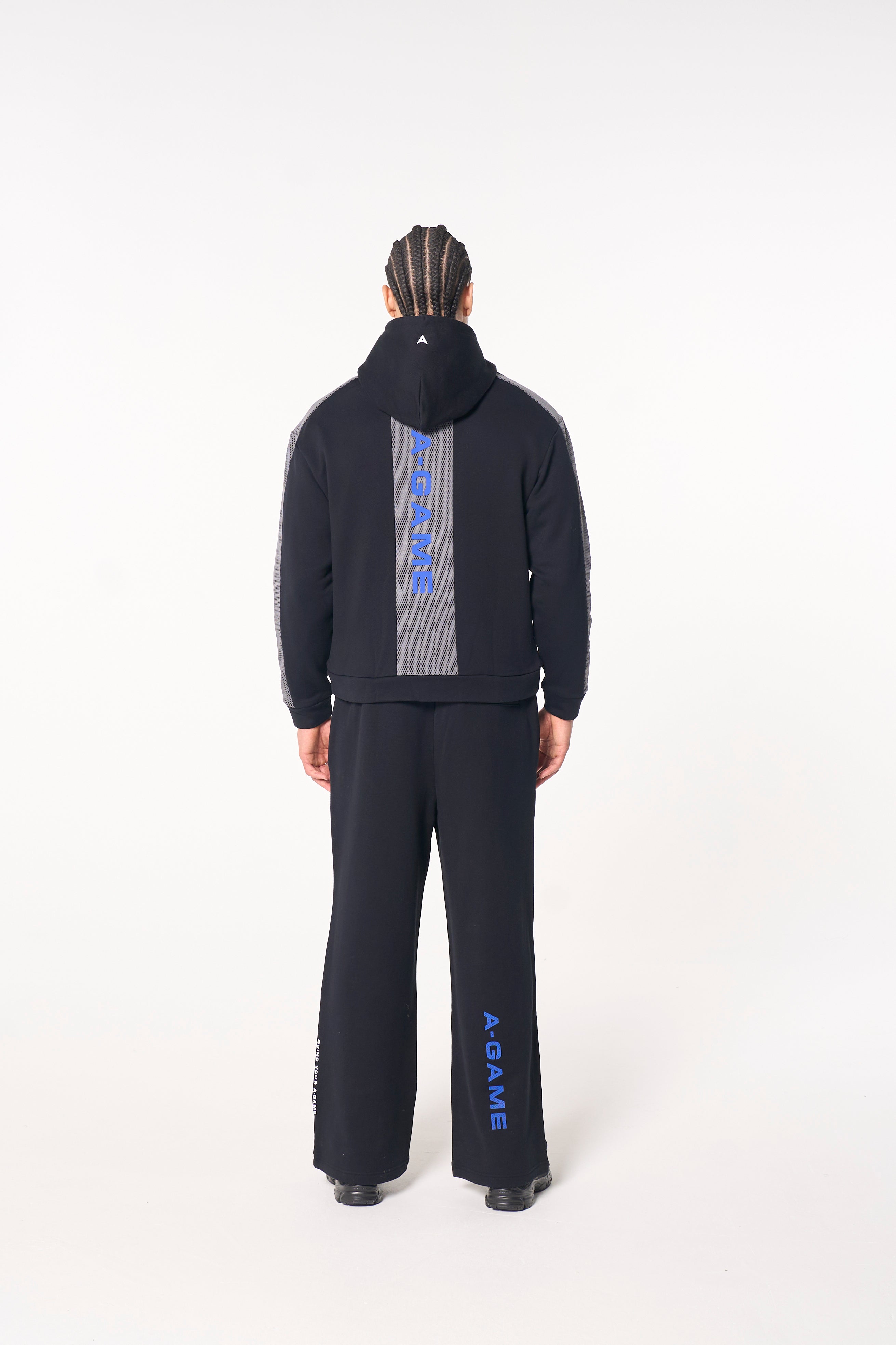 MENS LIFEWEAR PANELLED MESH SPORT ZIP THROUGH HOODIE - BLACK / COBALT BLUE