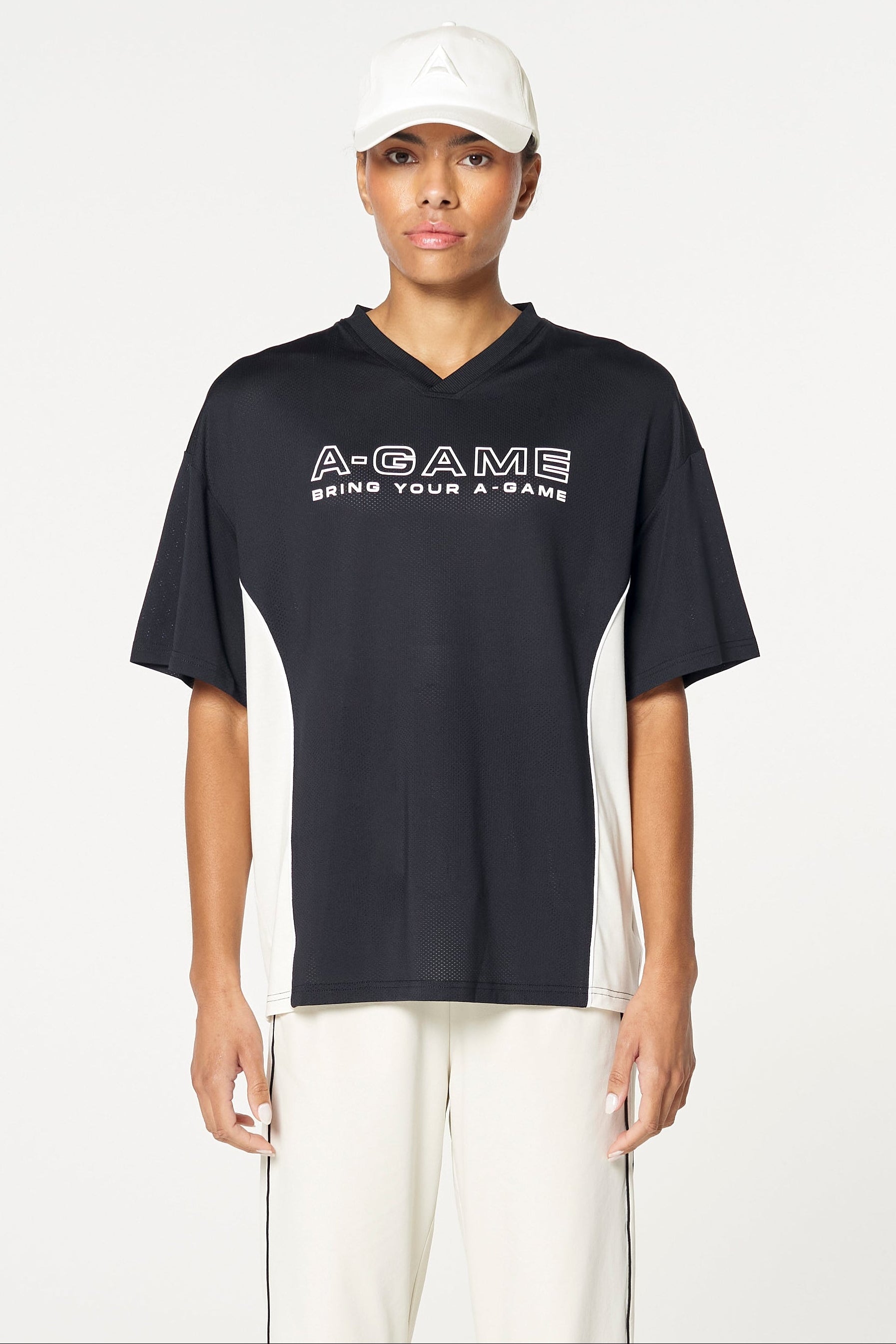 WOMENS LIFEWEAR FOOTBALL T-SHIRT - BLACK