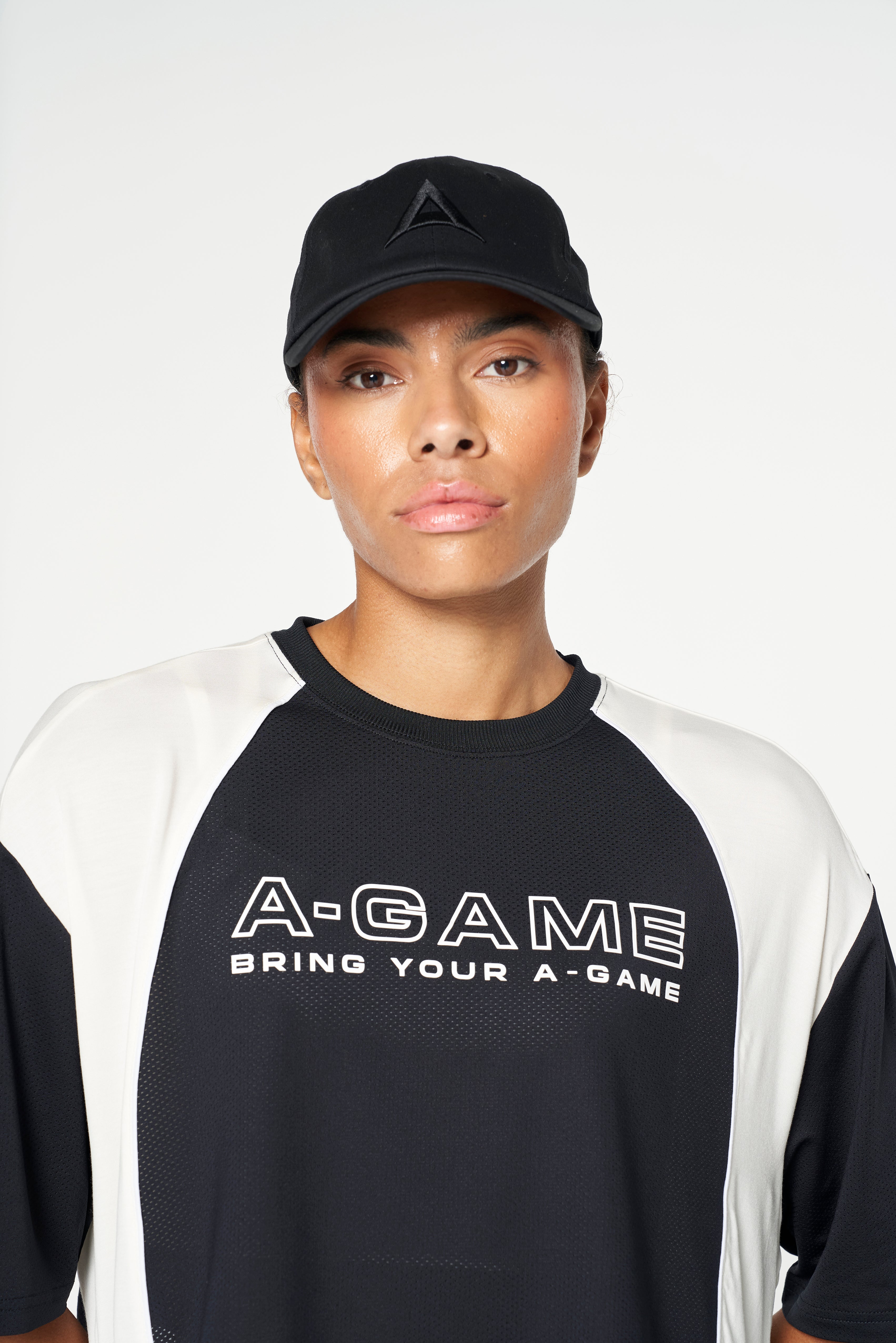 WOMENS LIFEWEAR CROPPED MESH PANEL T-SHIRT - BLACK