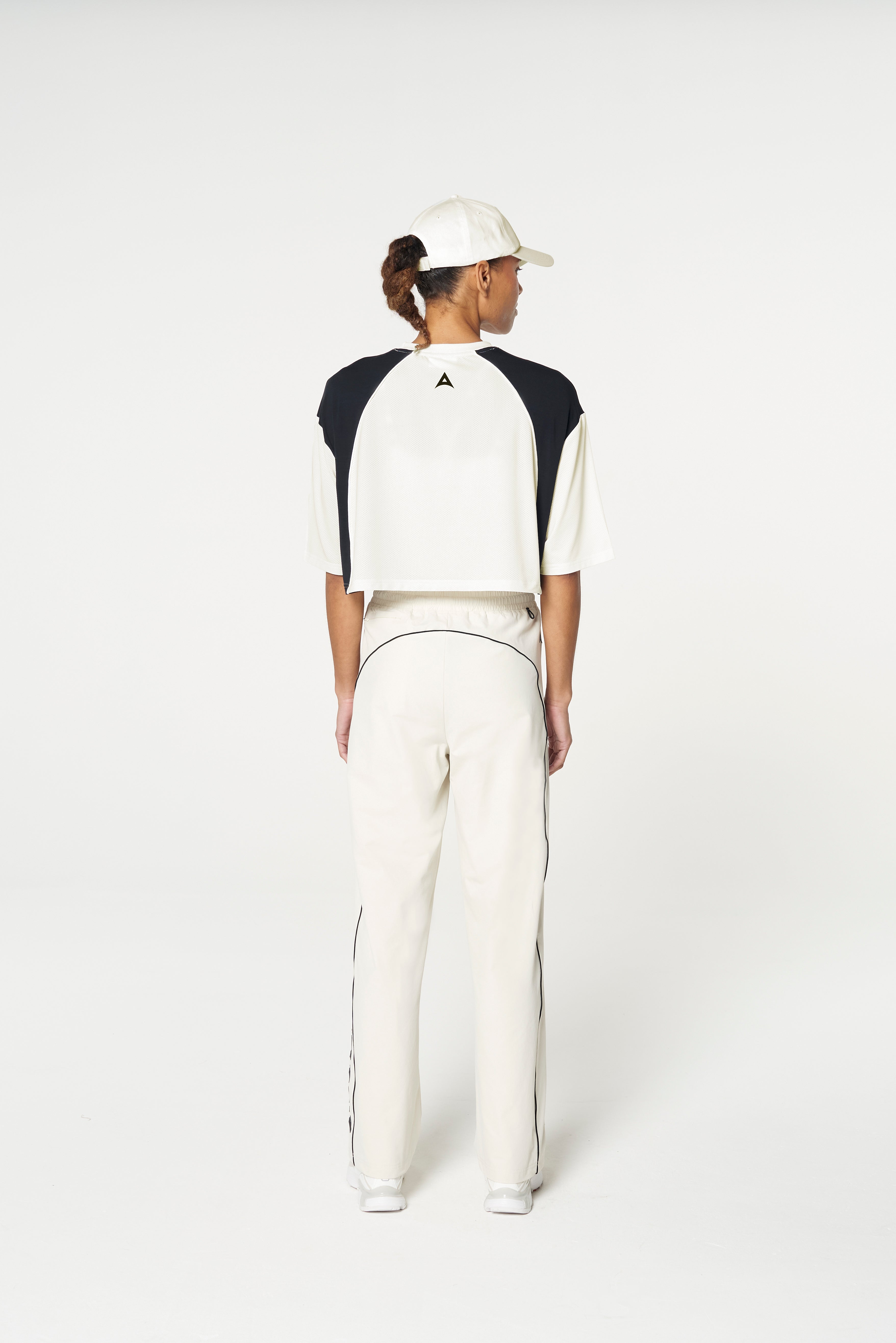 WOMENS LIFEWEAR CROPPED MESH PANEL T-SHIRT - ECRU