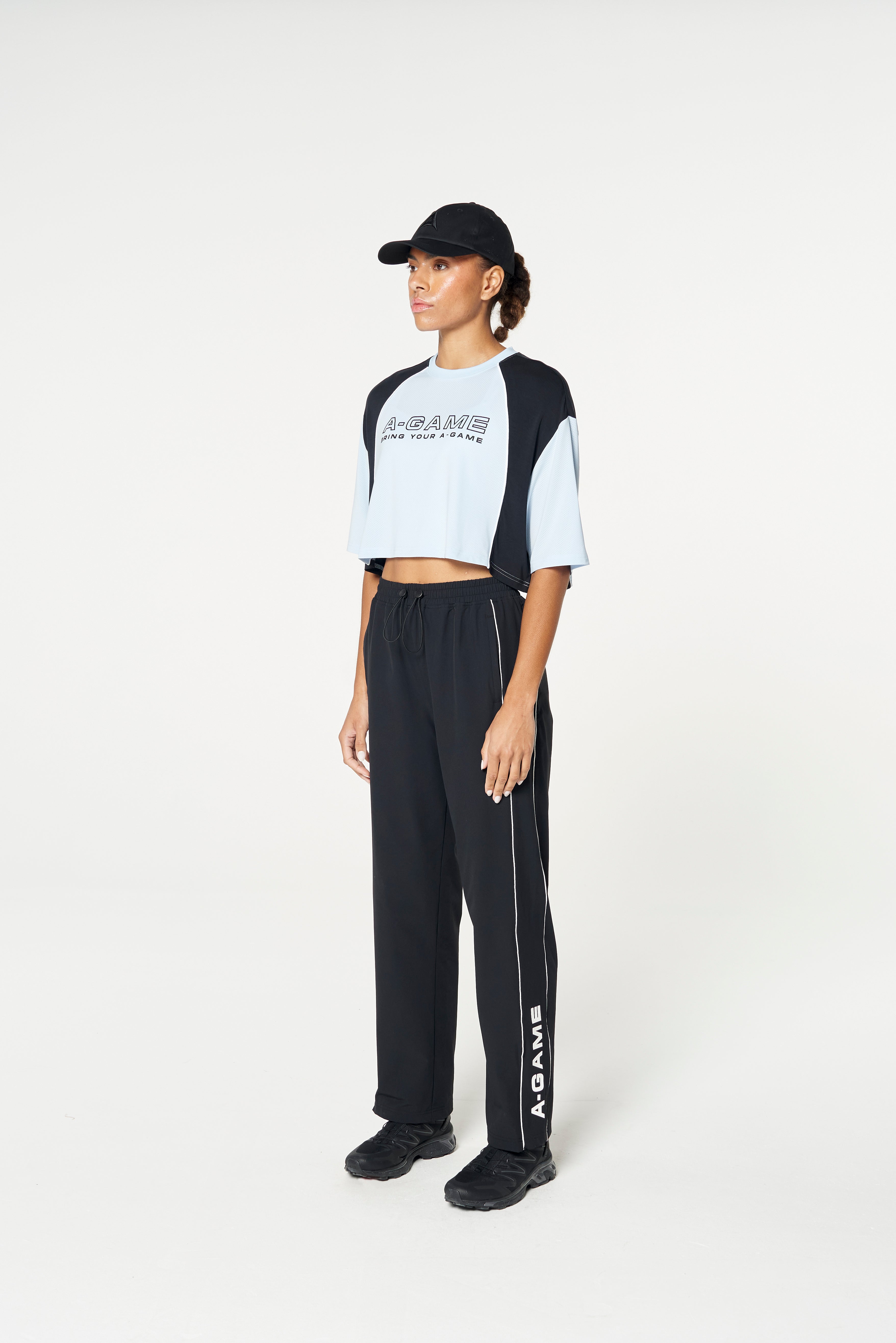 WOMENS LIFEWEAR CROPPED MESH PANEL T-SHIRT - PALE BLUE