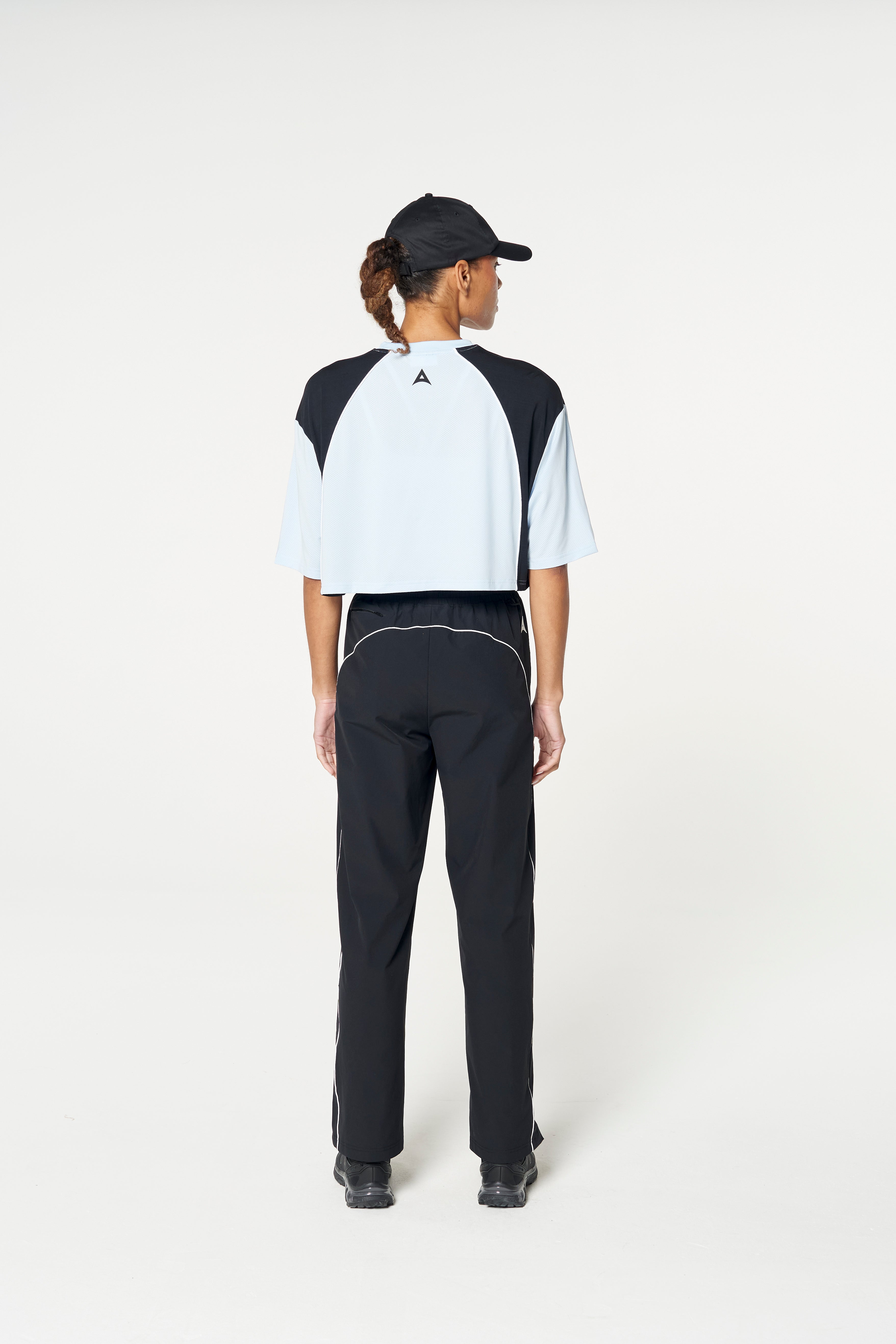 WOMENS LIFEWEAR CROPPED MESH PANEL T-SHIRT - PALE BLUE