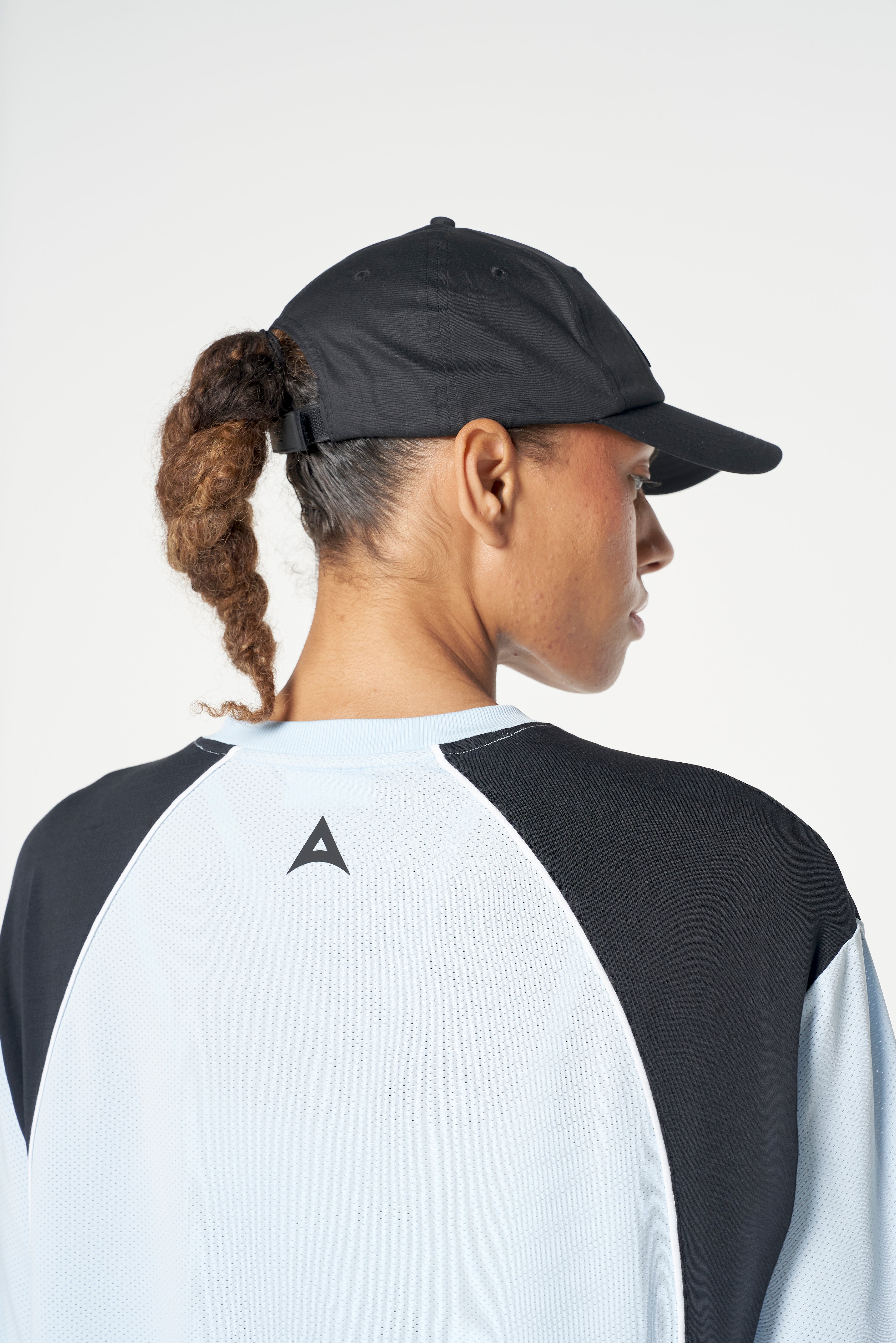 WOMENS LIFEWEAR CROPPED MESH PANEL T-SHIRT - PALE BLUE