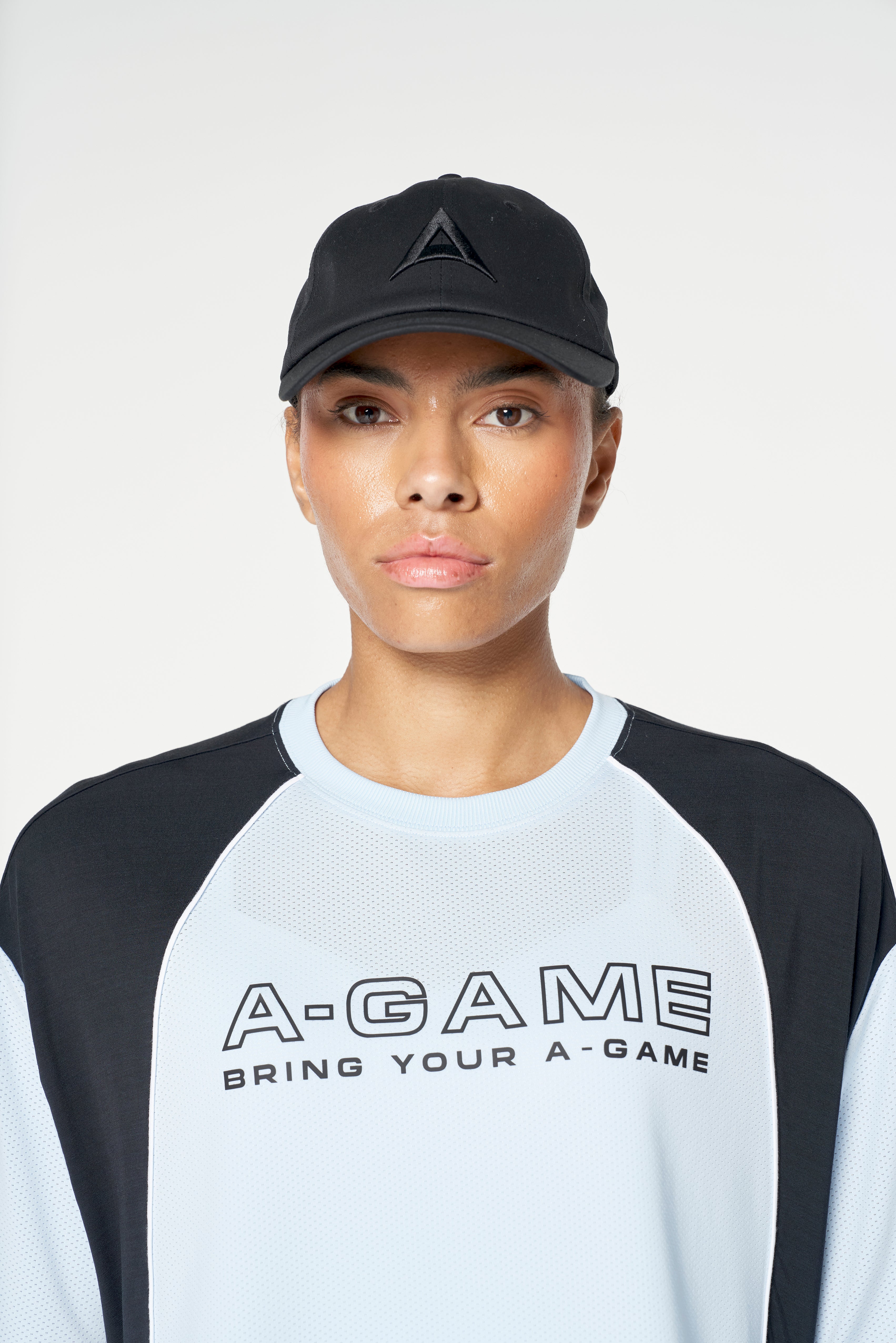 WOMENS LIFEWEAR CROPPED MESH PANEL T-SHIRT - PALE BLUE