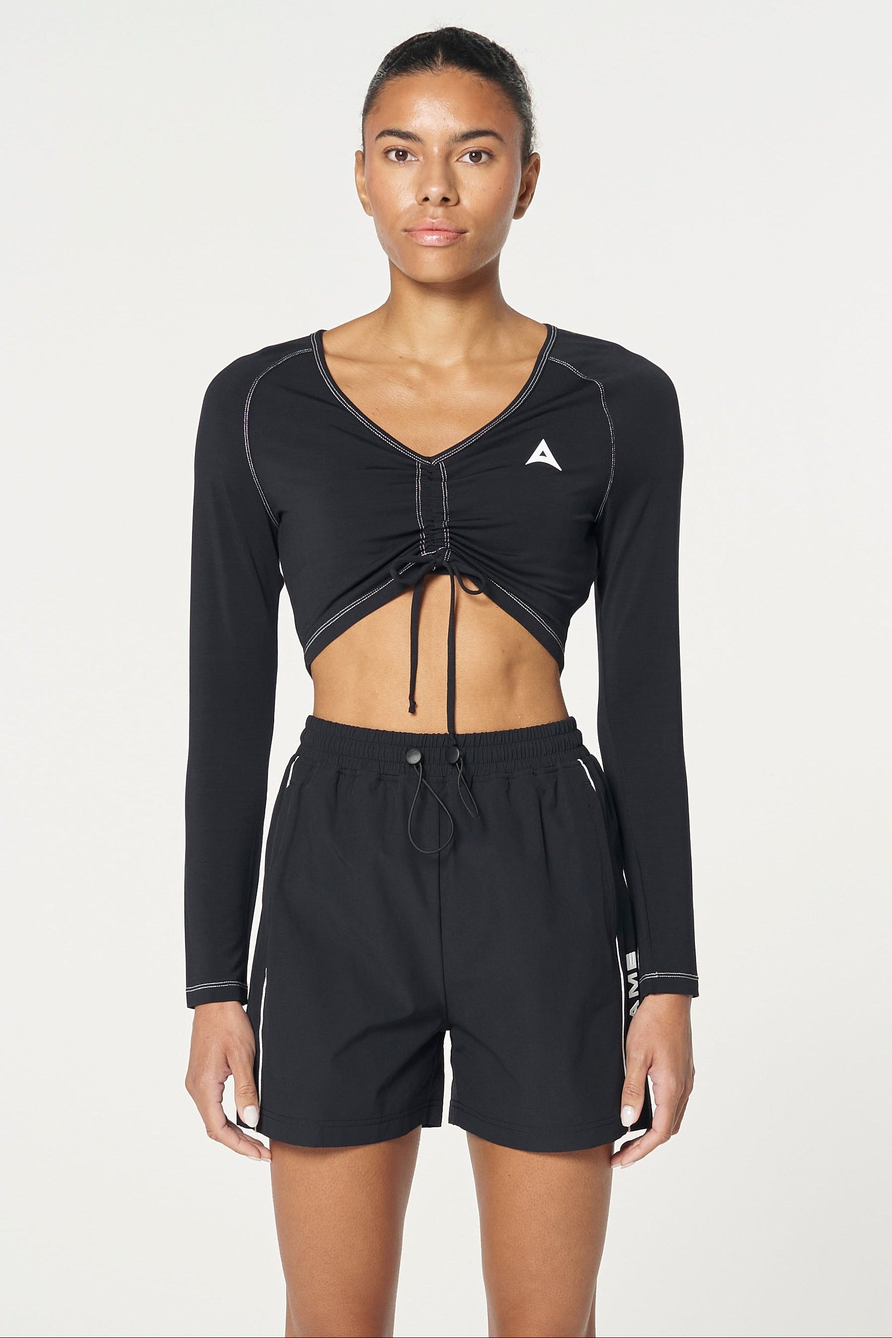 WOMENS LIFEWEAR RUCHED FRONT LONG SLEEVE - BLACK