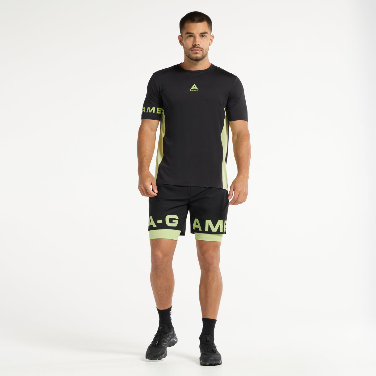Men's Panelled Training T-Shirt - Lime/Black