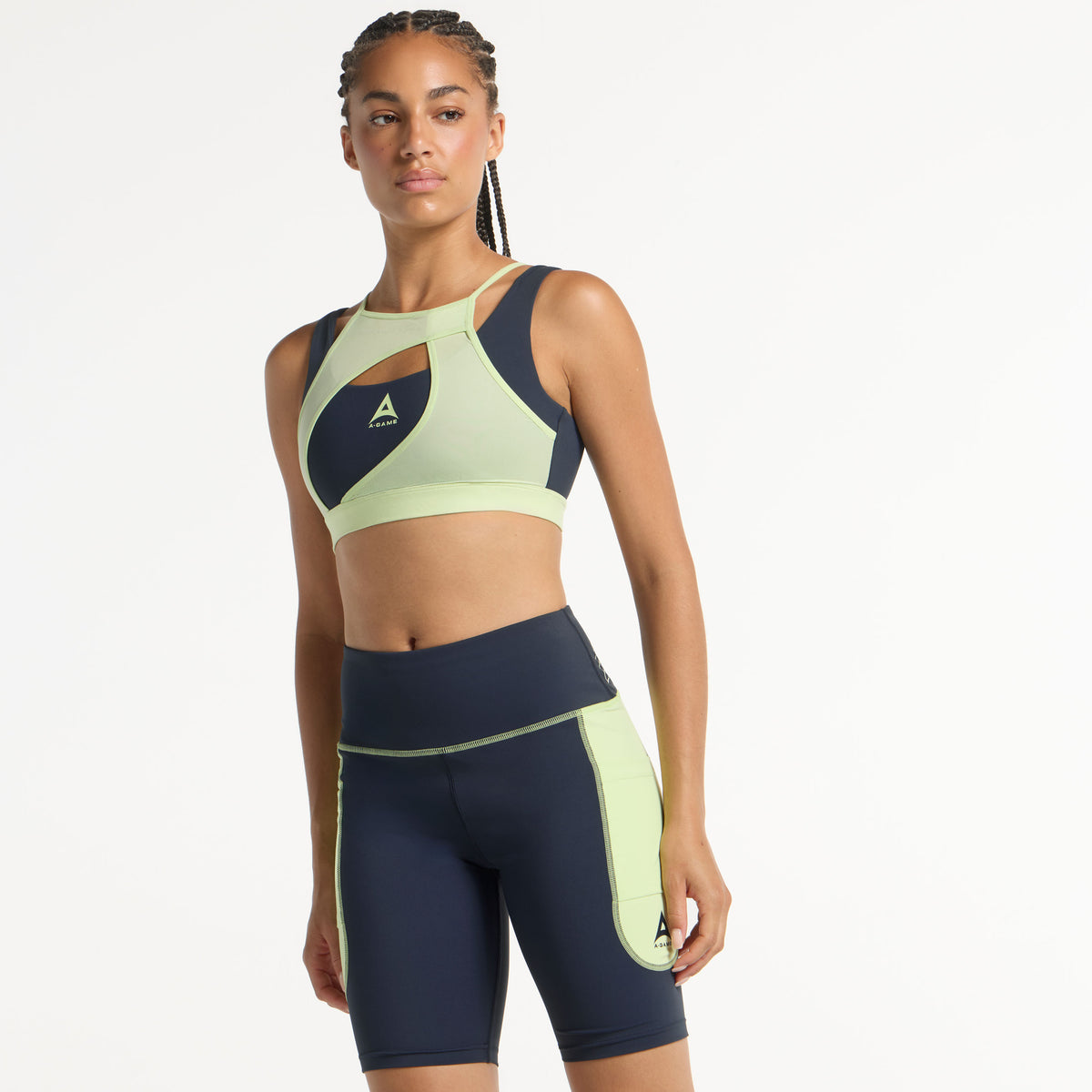 Women's High Rise Biker Shorts - Navy/Lime