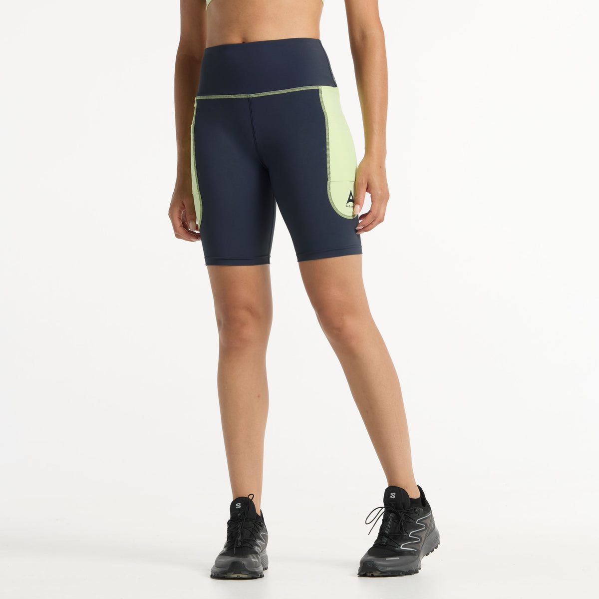 Women's High Rise Biker Shorts - Navy/Lime