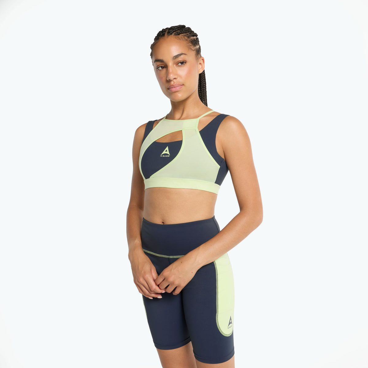 Women's Layered Sports Bra - Navy/Lime