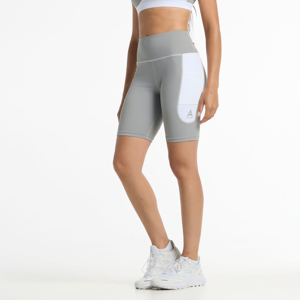 Women's High Rise Biker Shorts - White/Grey