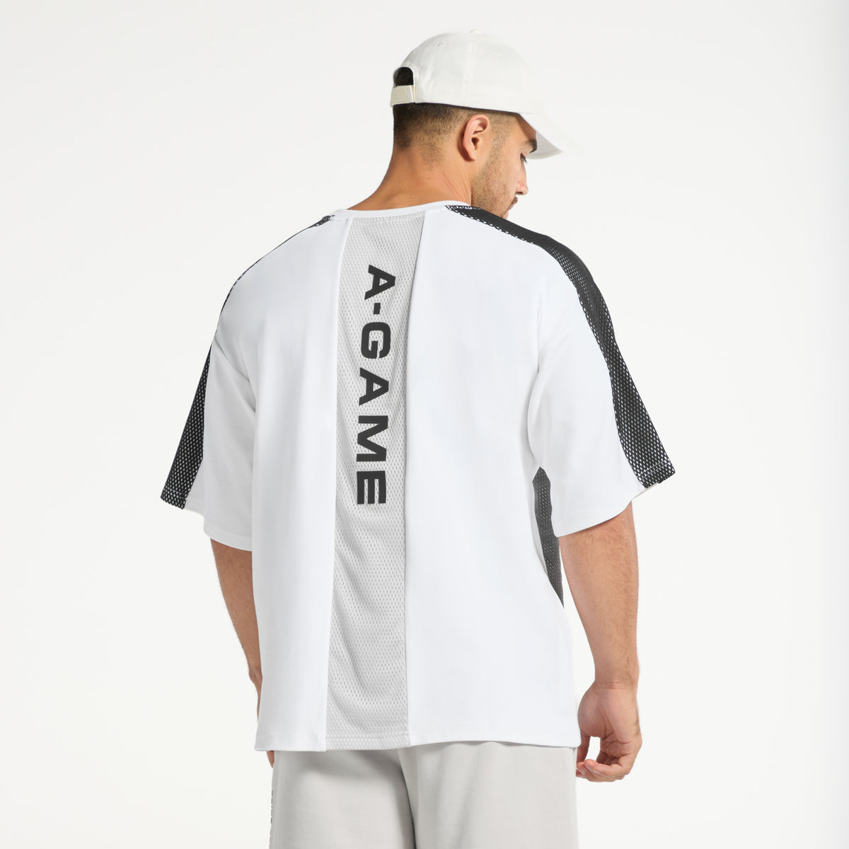Men's Panelled Mesh Sport T-Shirt - White / Charcoal